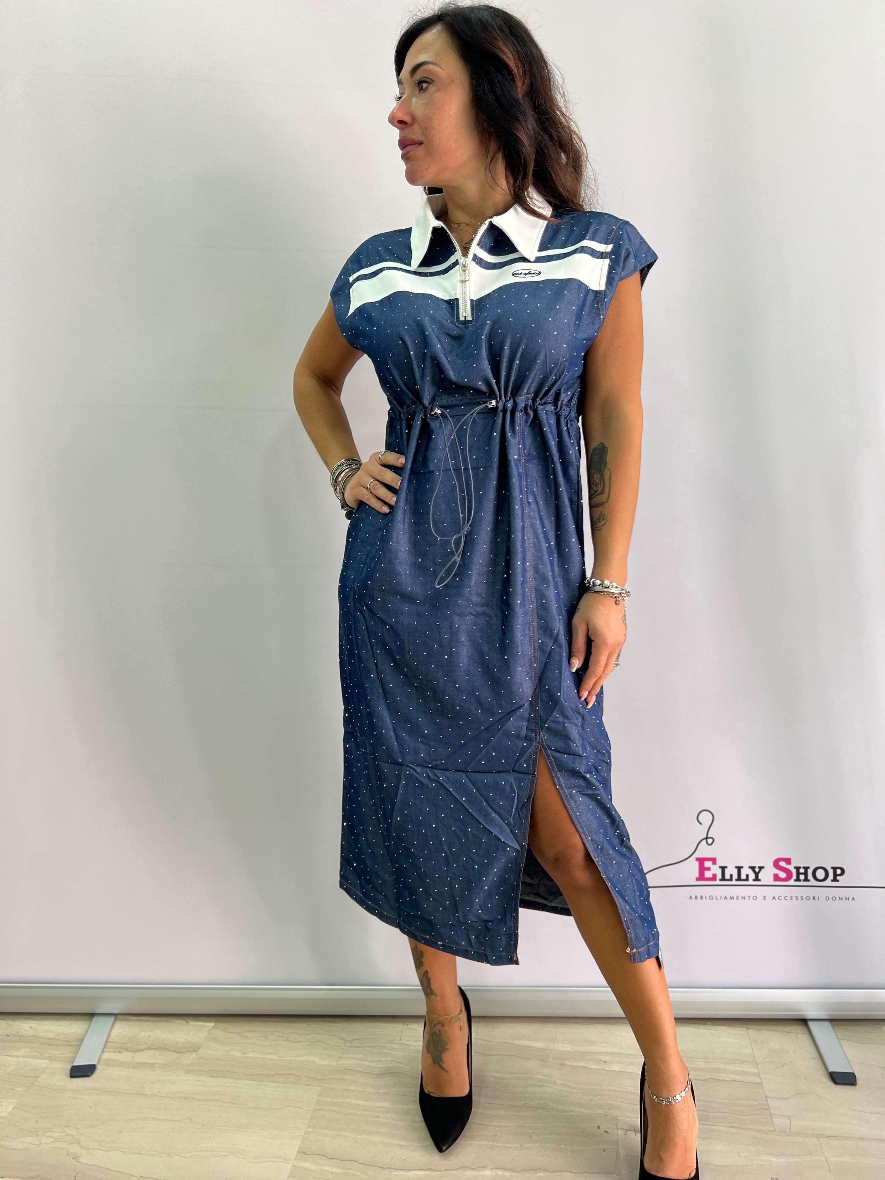 Abito camicia midi da donna con coulisse regolabile e spacco – elegante e casual