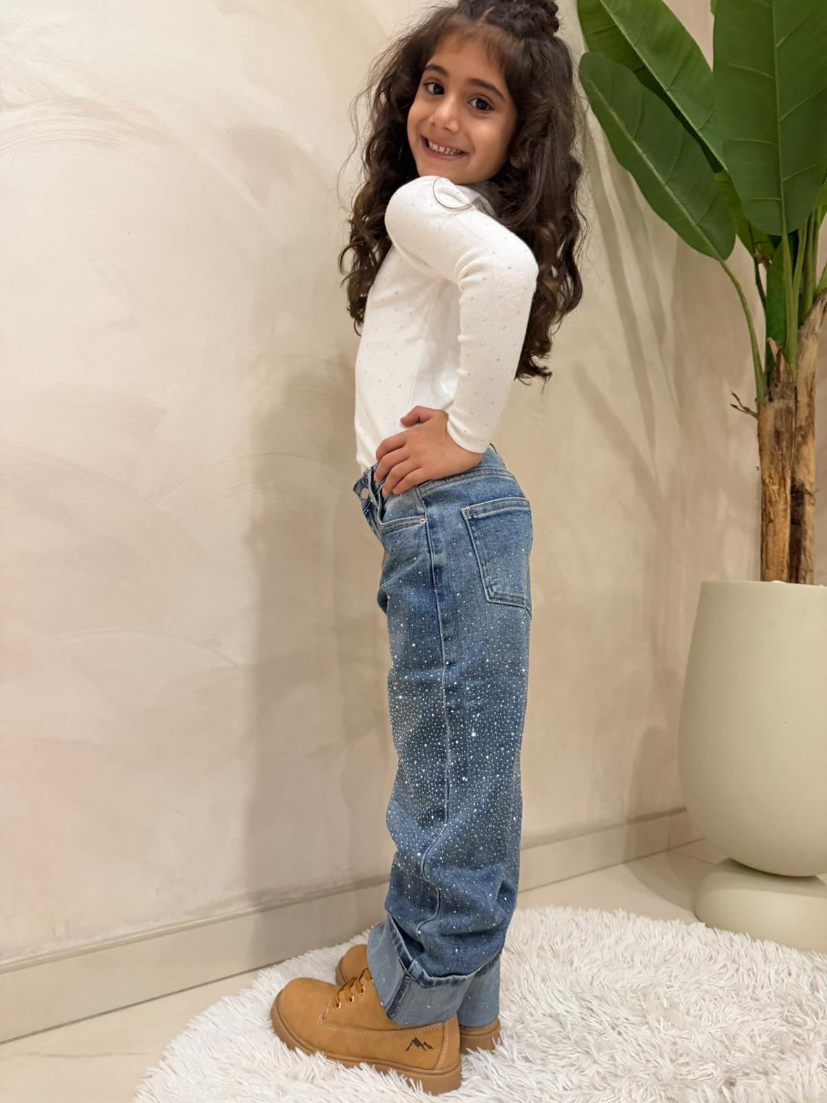 Jeans bambina con strass gamba ampia art.z47