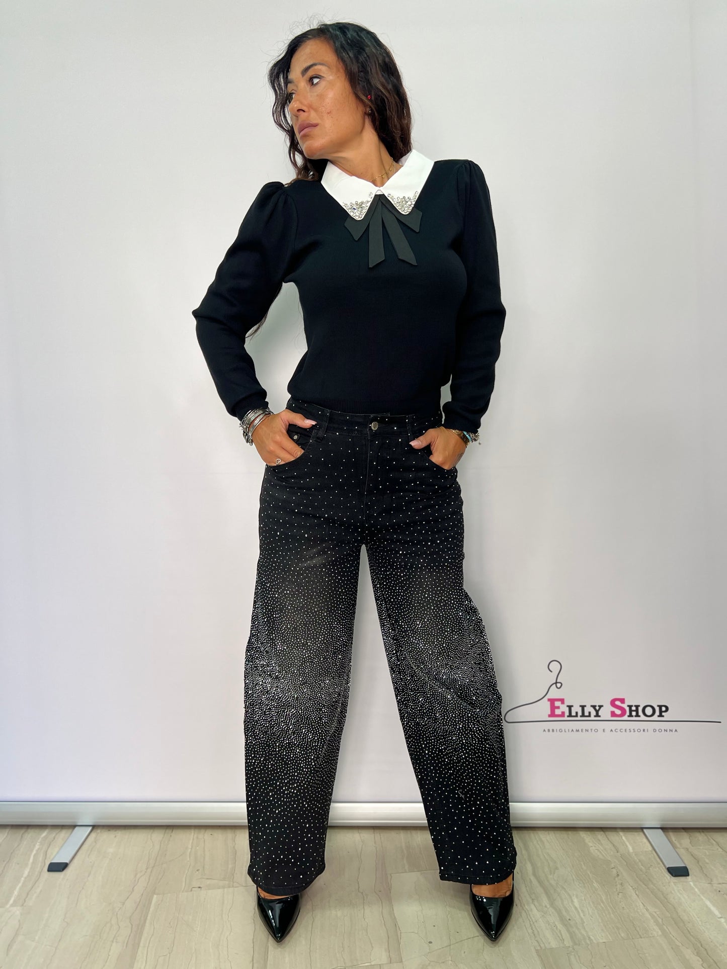 Jeans scuro balloon con brillantini