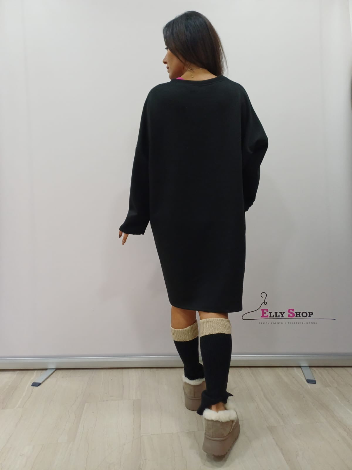 Abito felpa marrone curvy con stampa frontale
