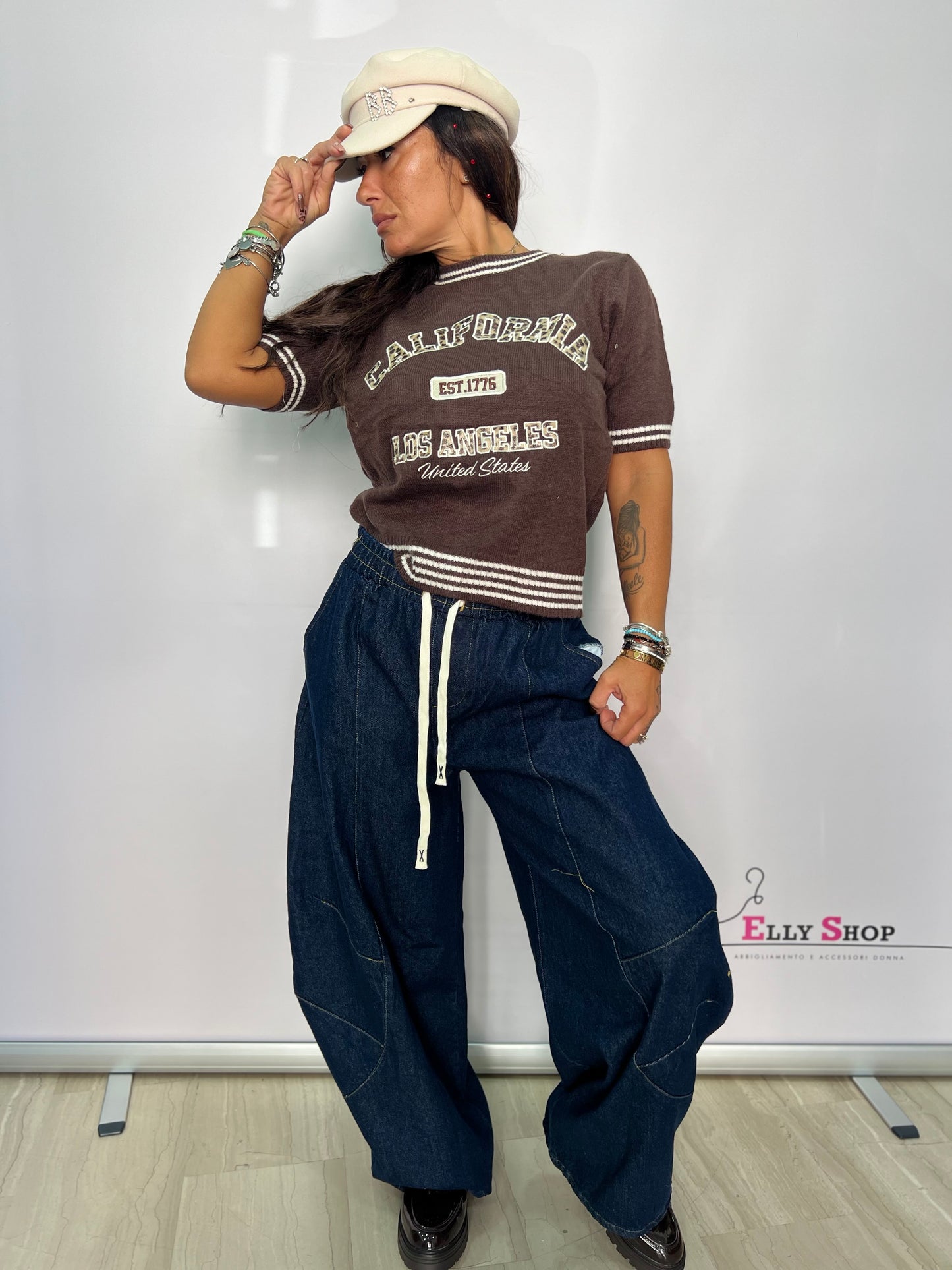Pantalone in denim con molla in vita balloon