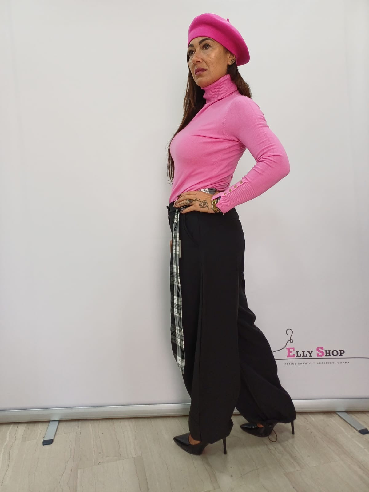 Pantalone donna bretelle scozzese
