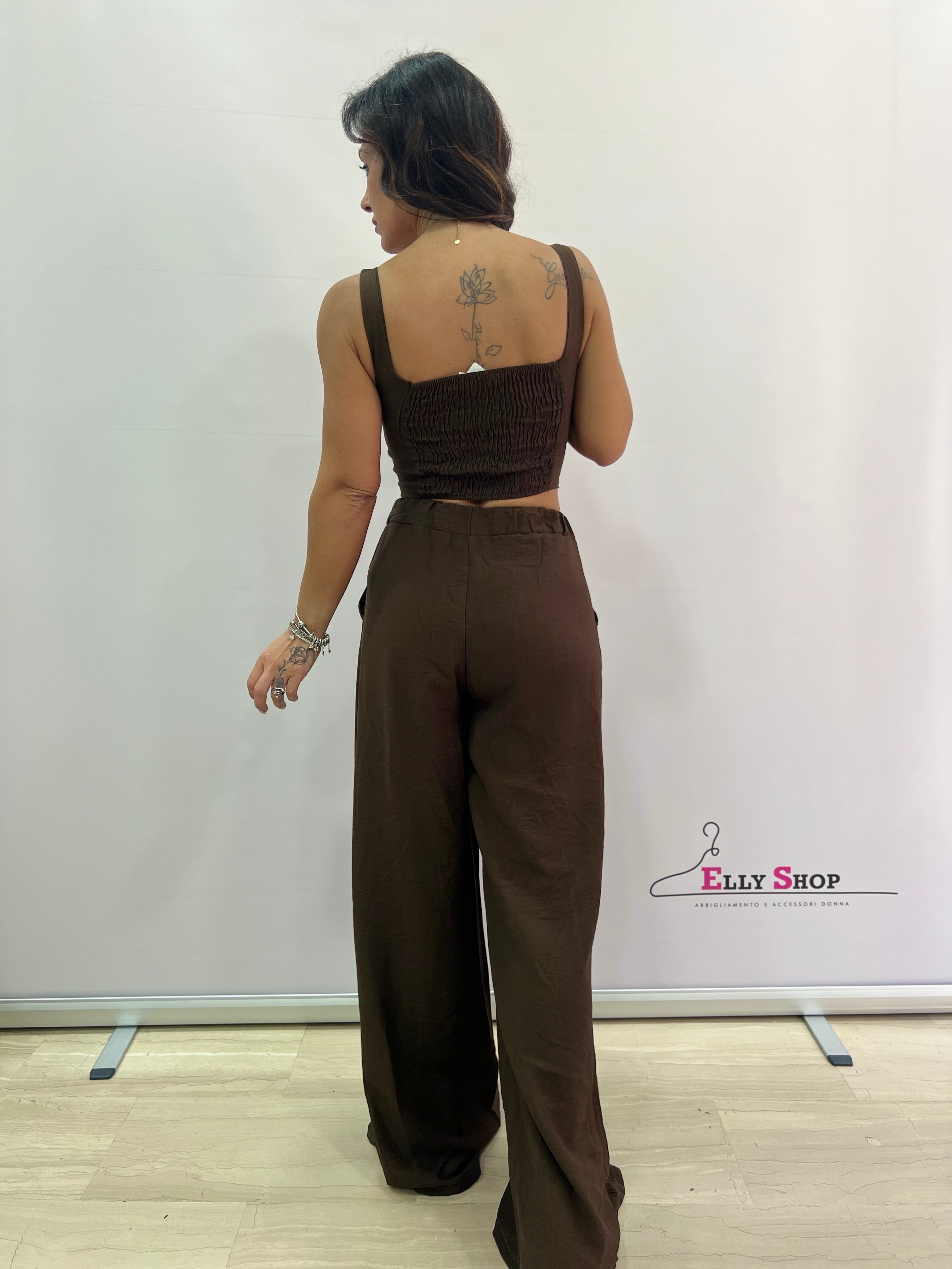 Completo Misto Lino Top e Pantalone Comodo a Zampa
