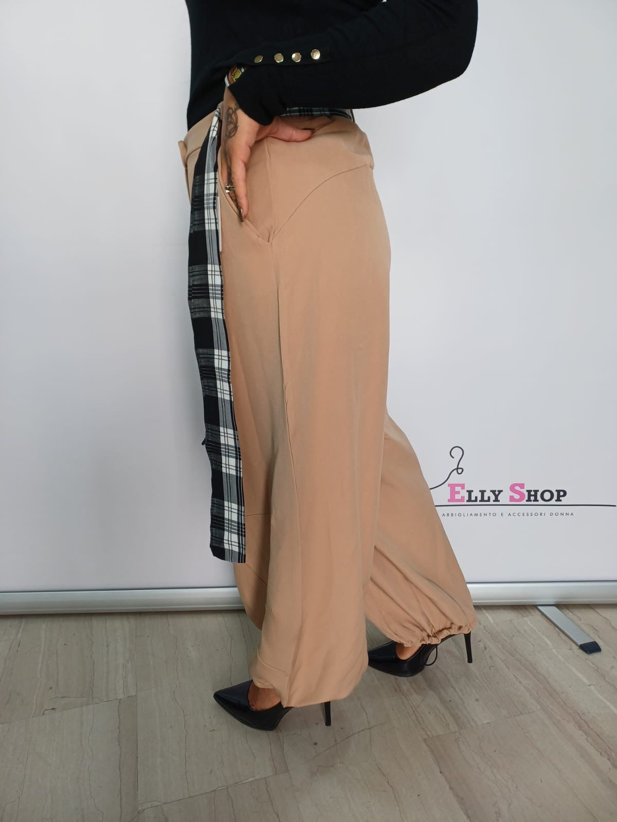 Pantalone donna bretelle scozzese