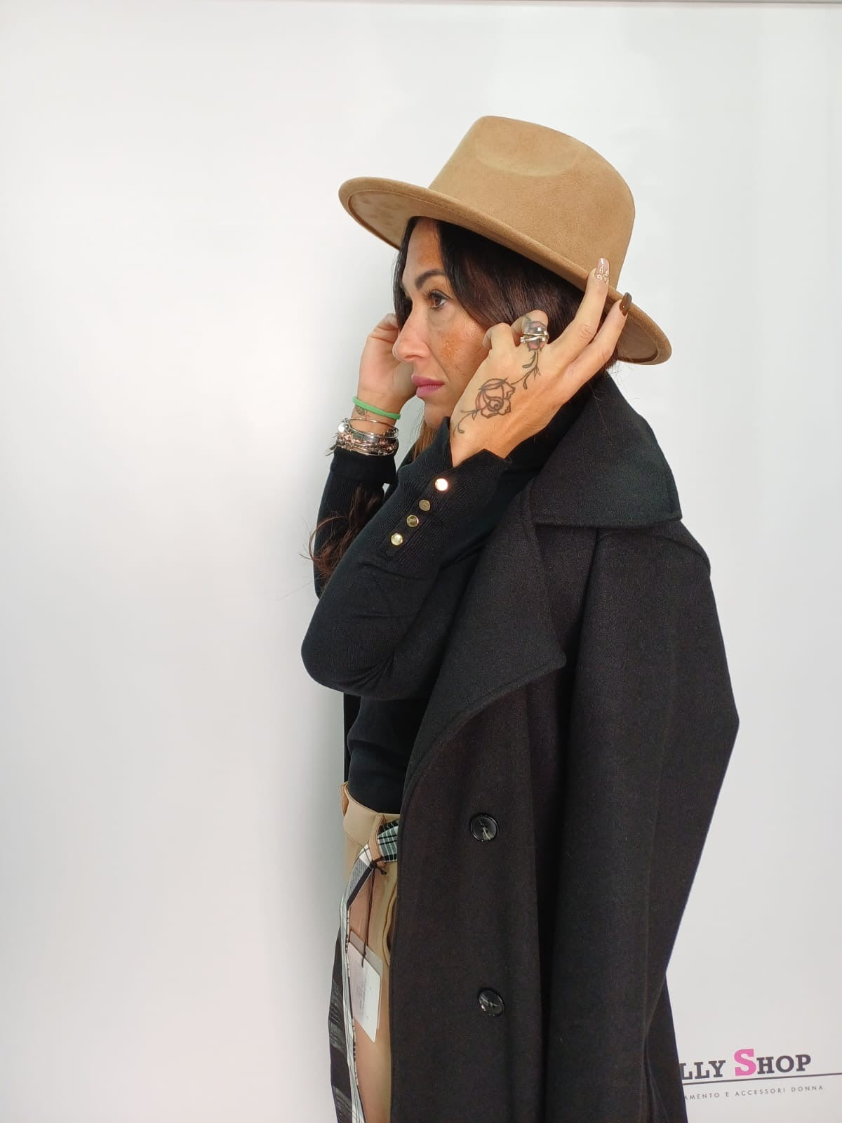 Cappello donna feltro cammello a tesa larga