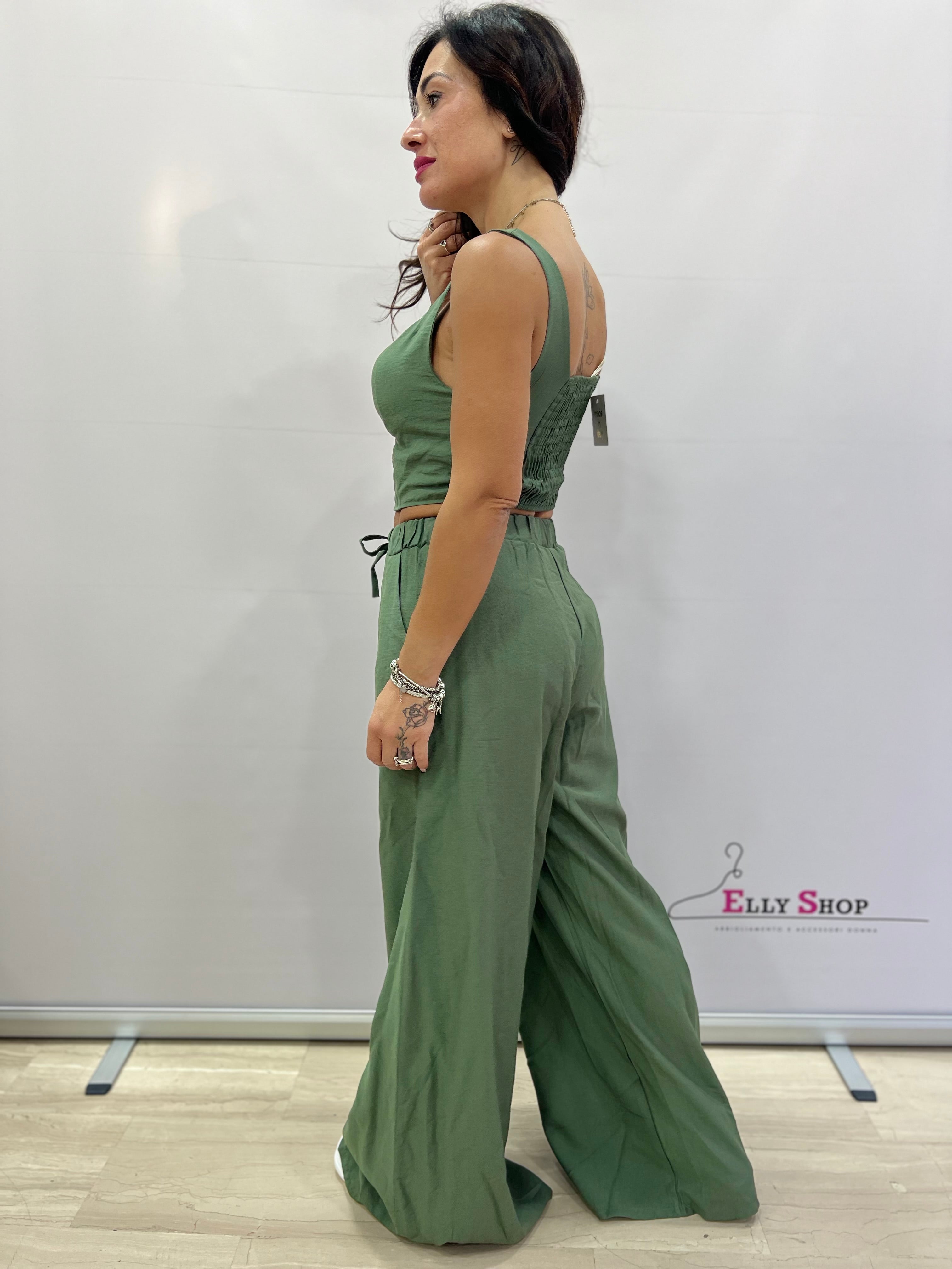 Completo Misto Lino Top e Pantalone Comodo a Zampa