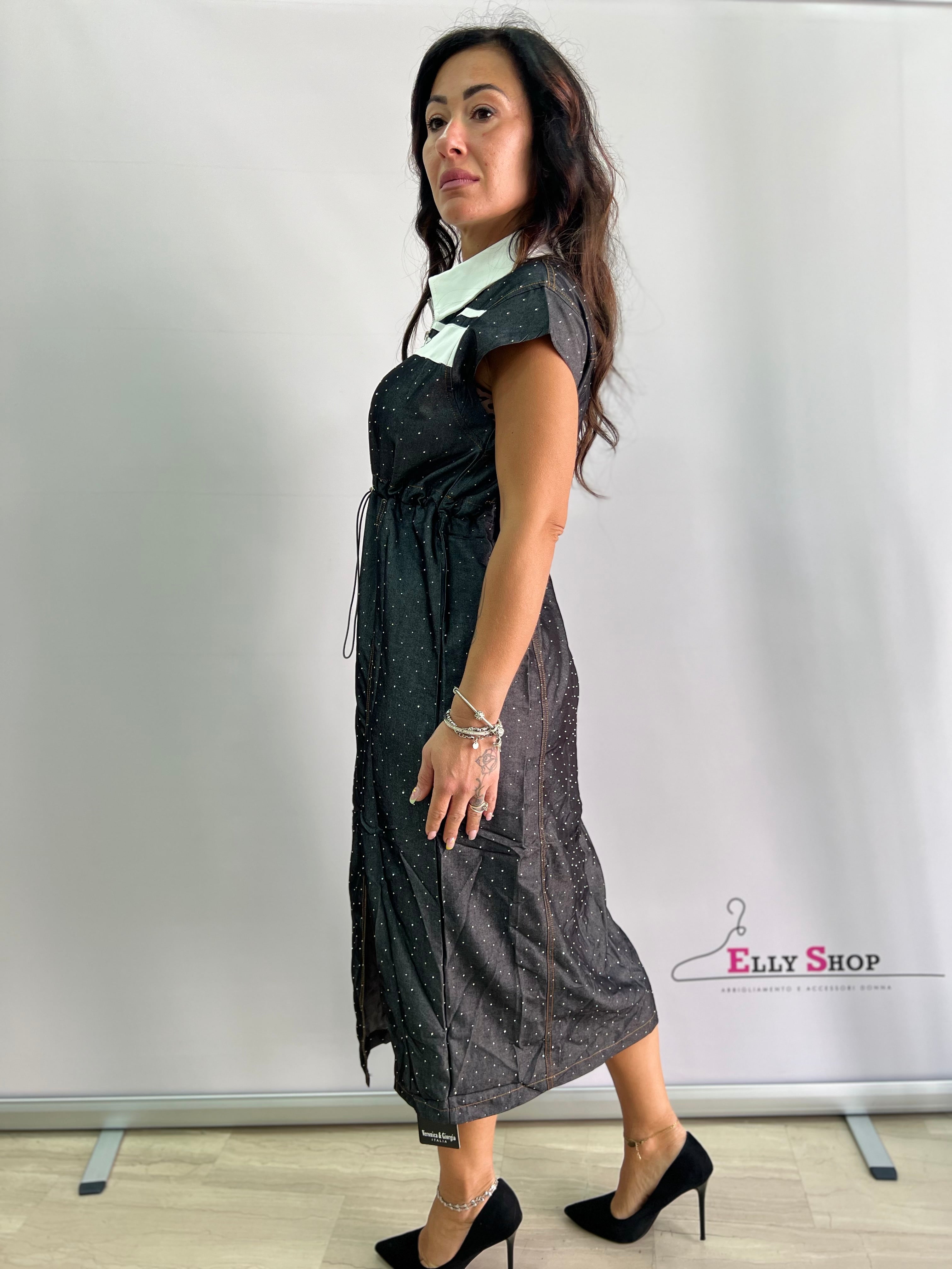 Abito camicia midi da donna con coulisse regolabile e spacco – elegante e casual