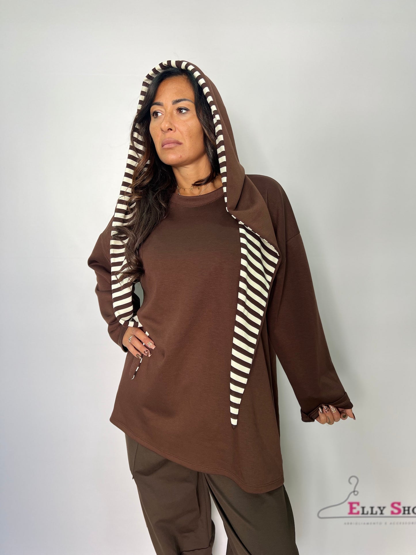 Felpa donna con cappuccio a righe
