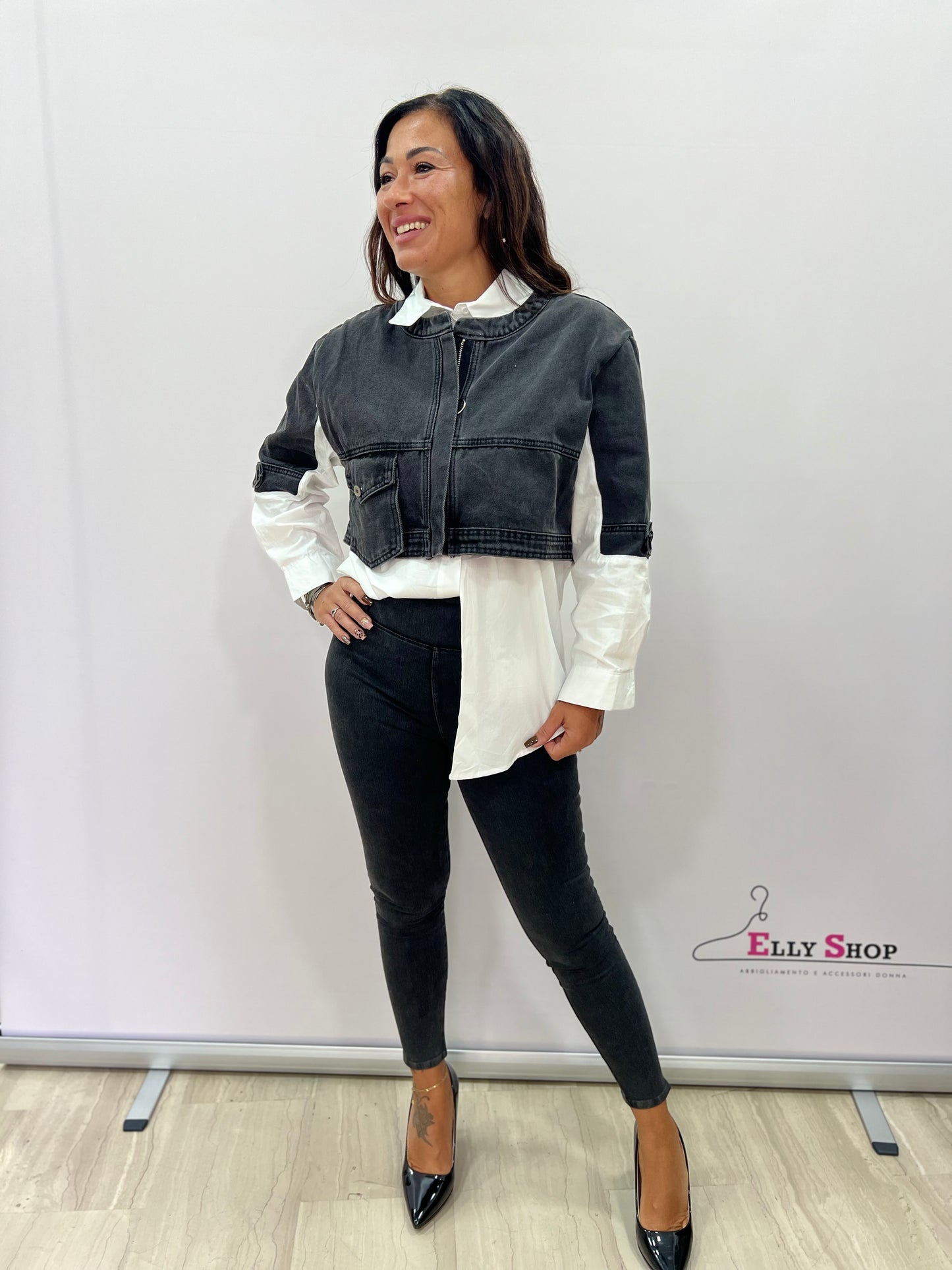 Camicia denim e stoffa 2 colori