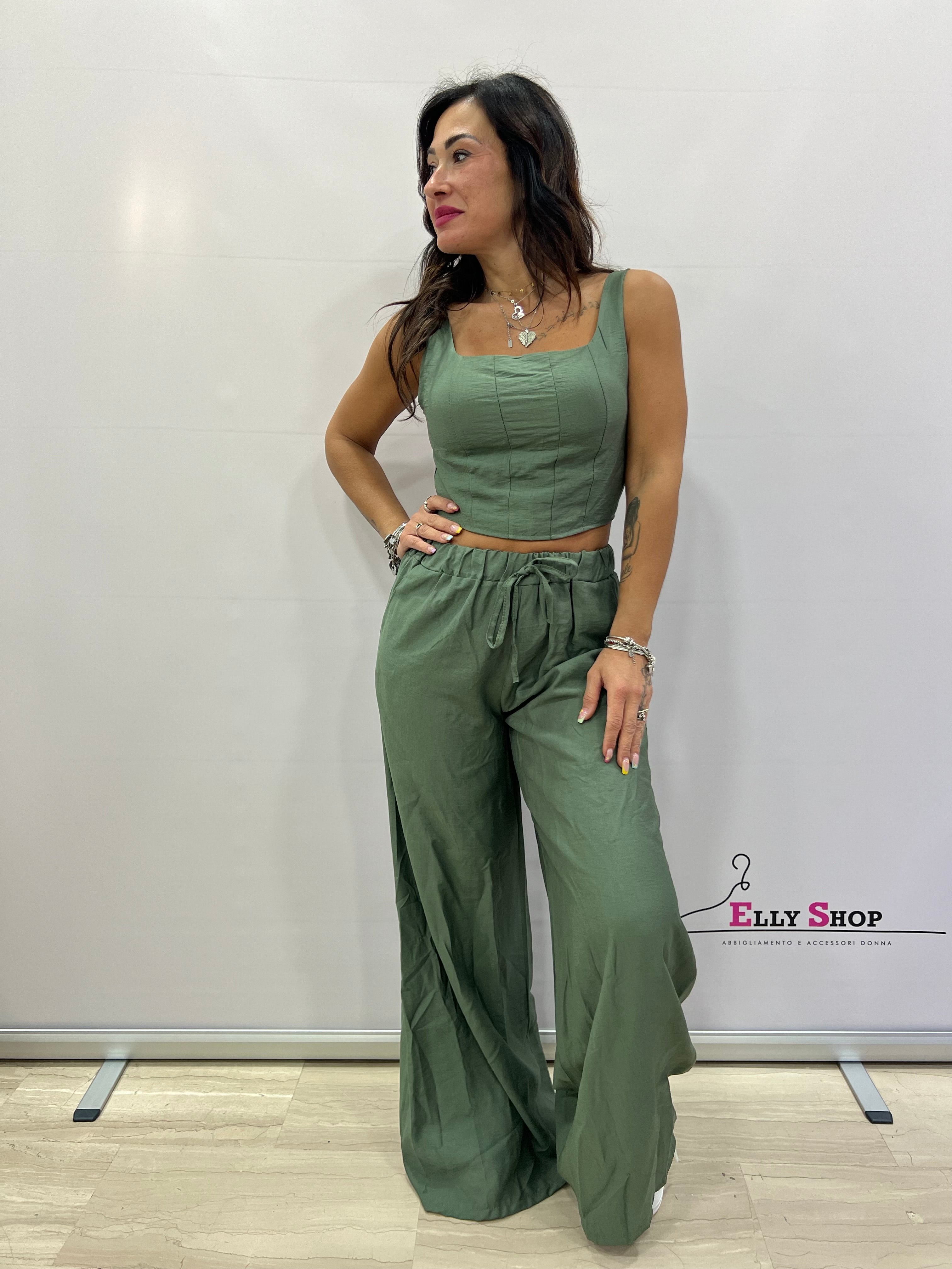 Completo Misto Lino Top e Pantalone Comodo a Zampa
