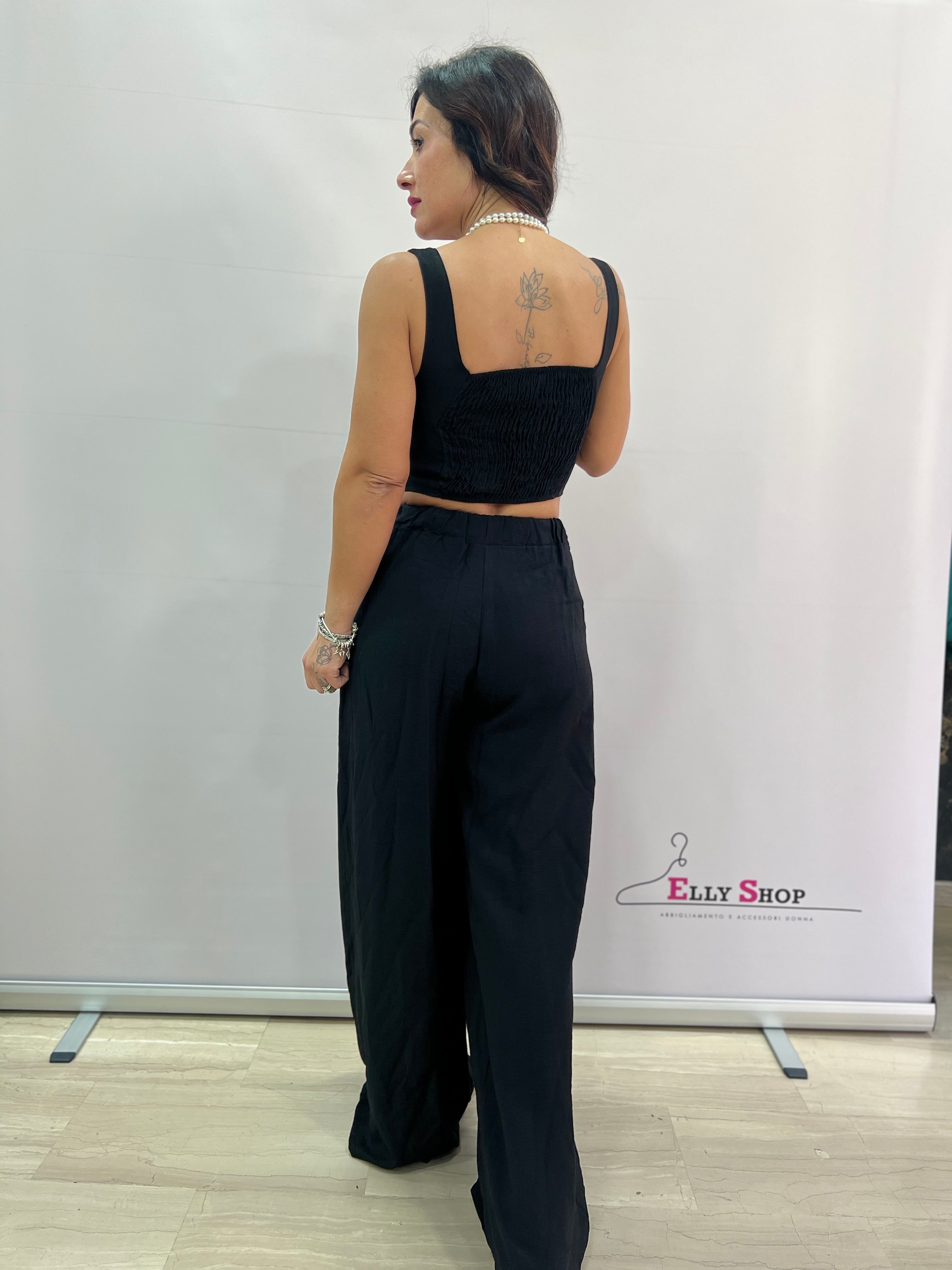 Completo Misto Lino Top e Pantalone Comodo a Zampa
