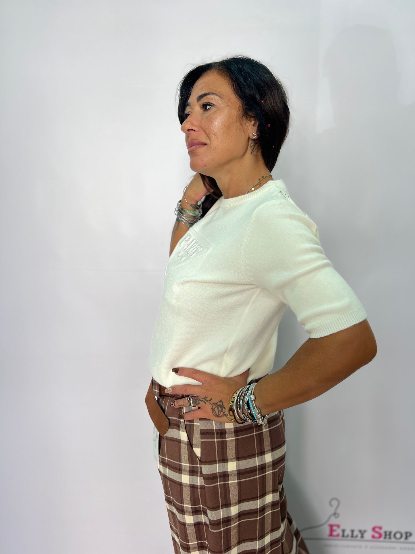 Maglia donna in lanetta scritta paris brillantini