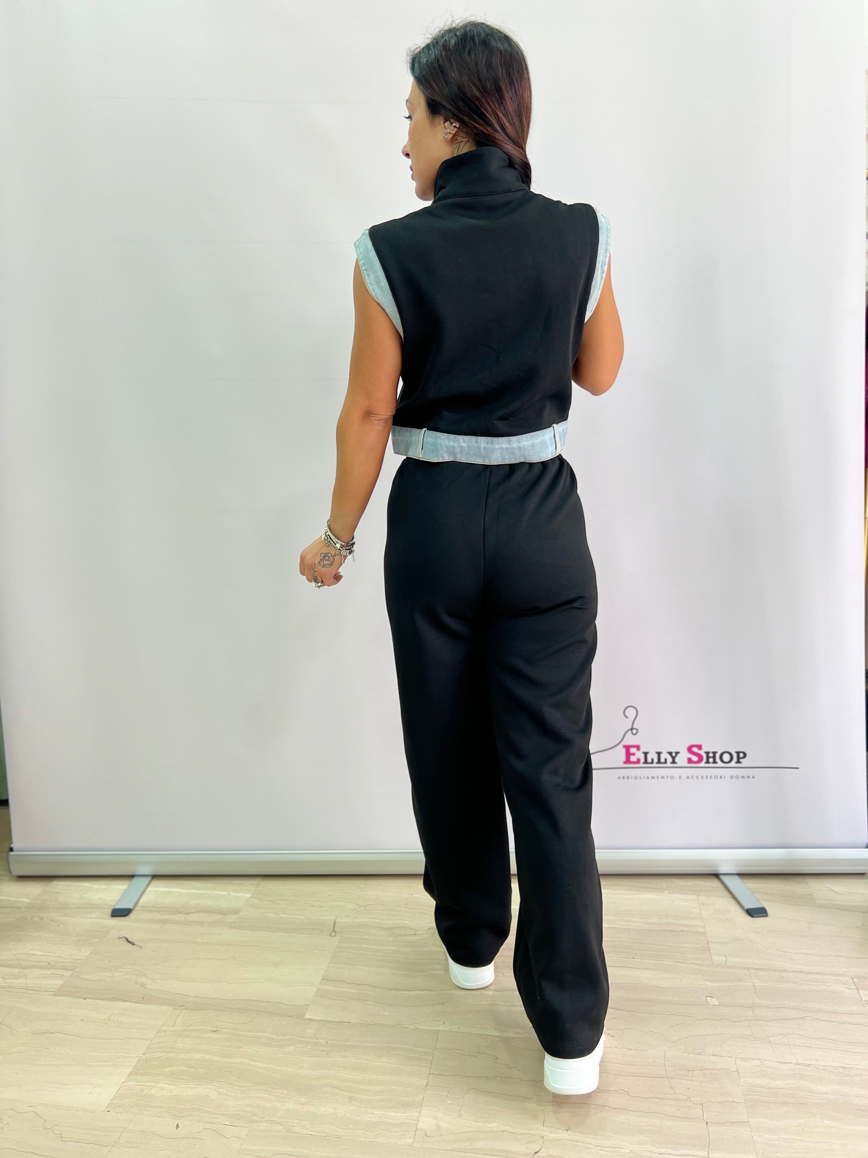 Completo donna smanicato con zip e dettaglio jeans – taglia unica fino a L