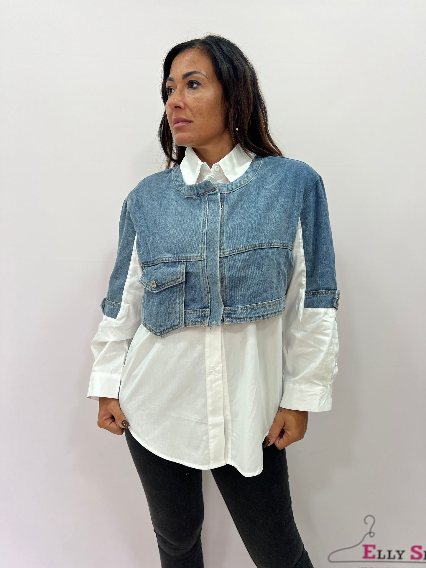 Camicia denim e stoffa 2 colori