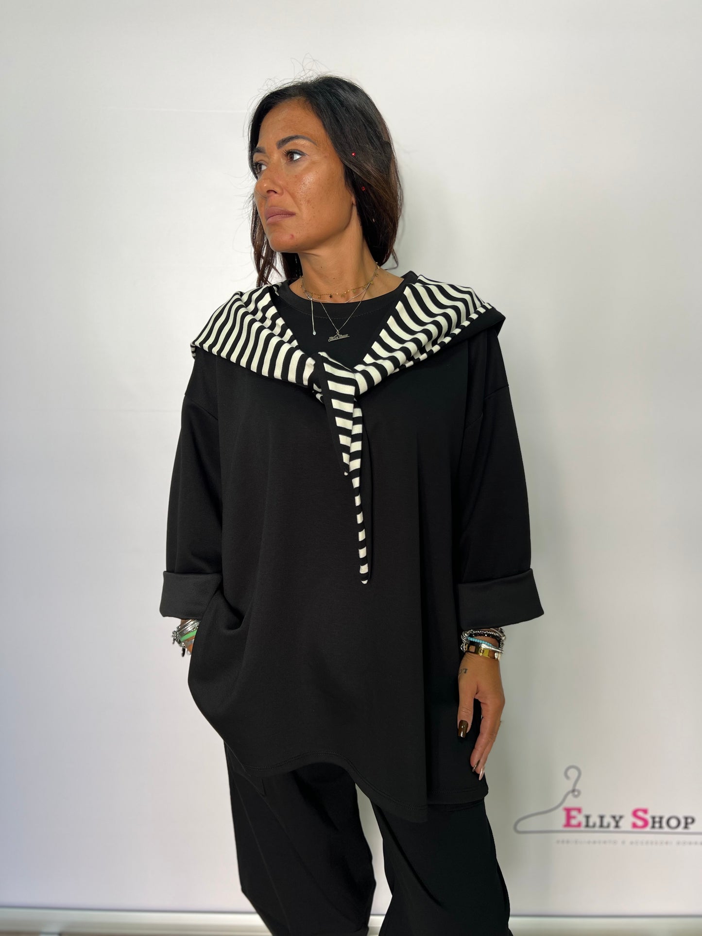Felpa donna con cappuccio a righe