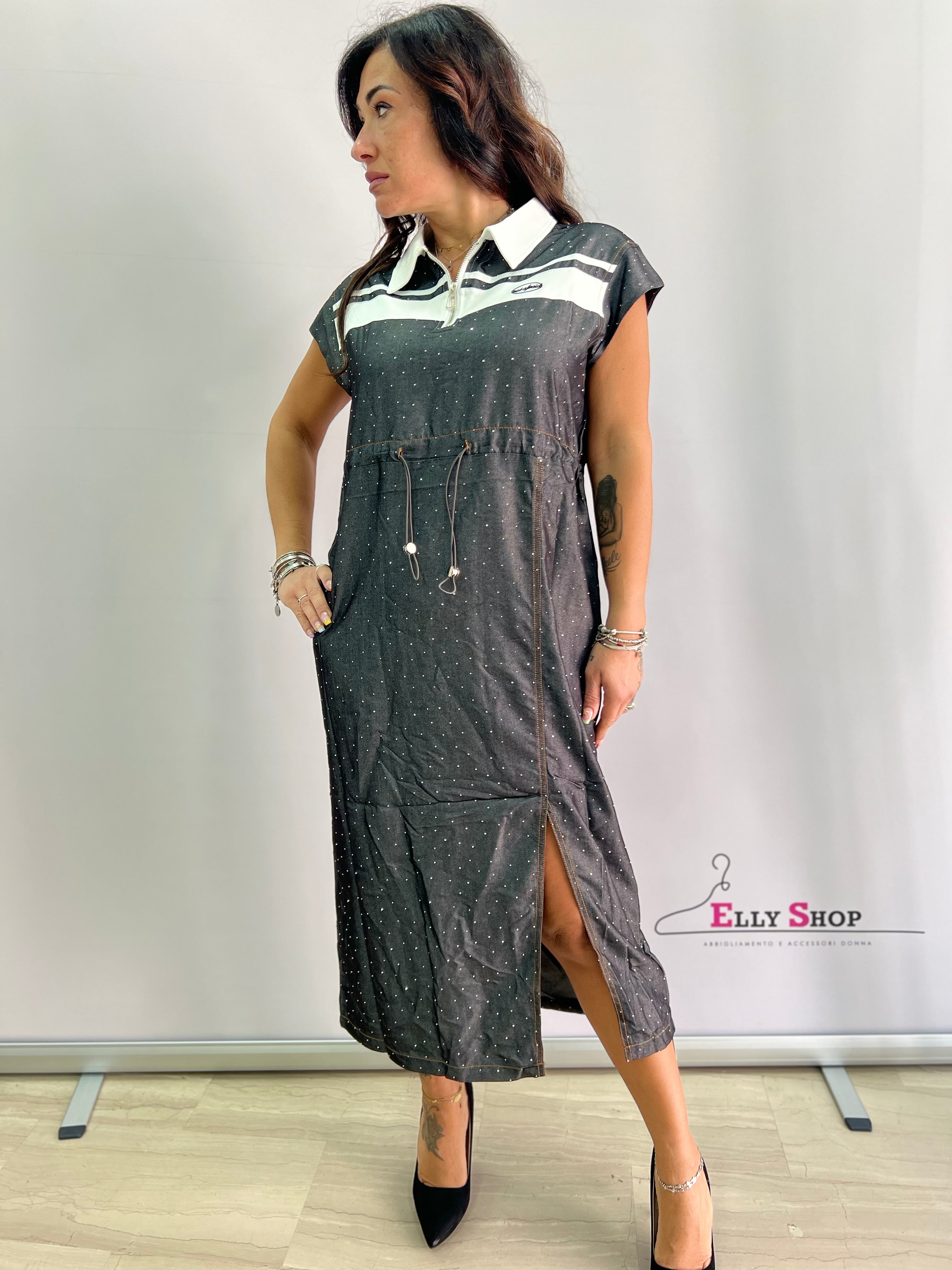 Abito camicia midi da donna con coulisse regolabile e spacco – elegante e casual
