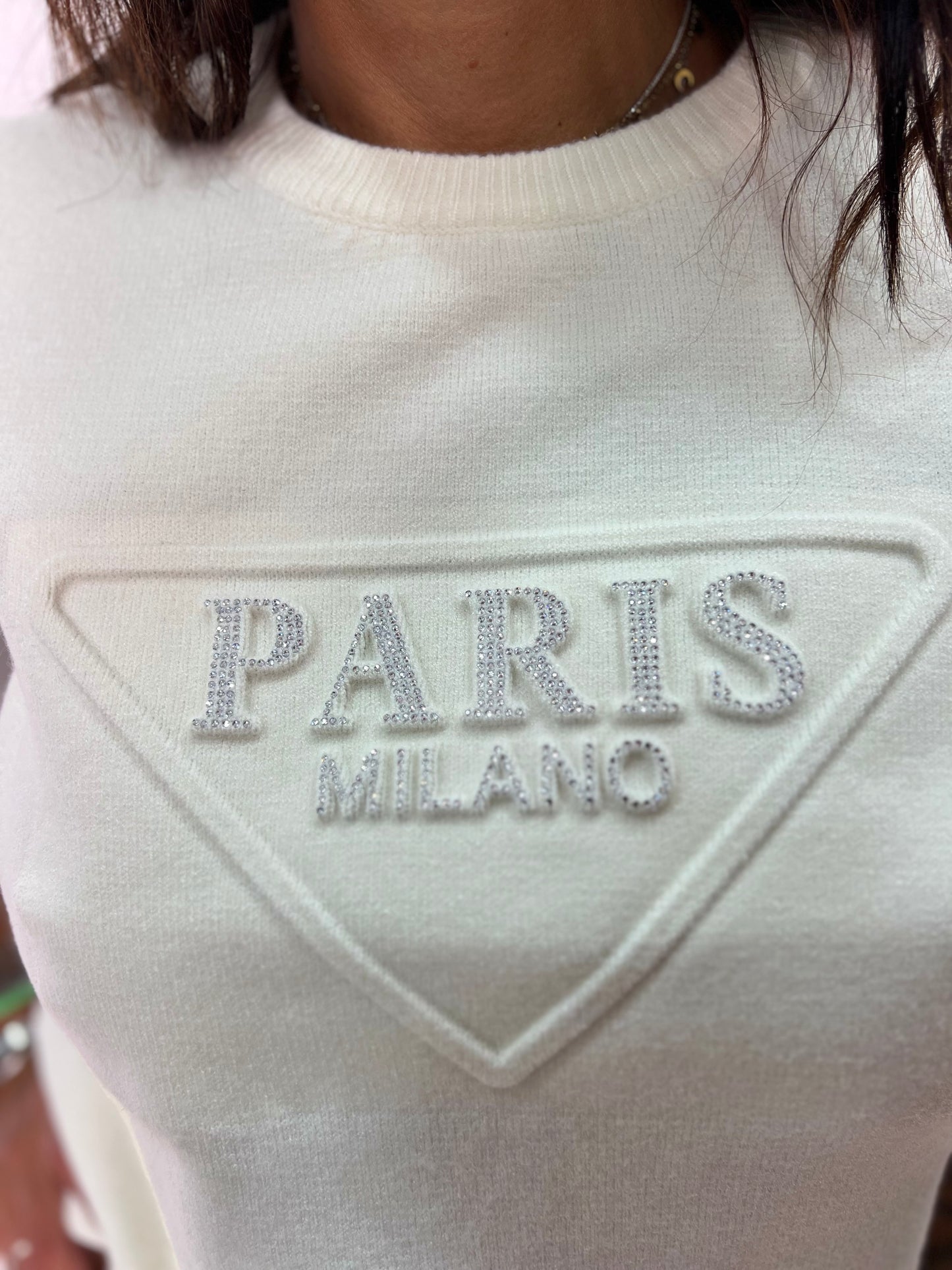 Maglia donna in lanetta scritta paris brillantini