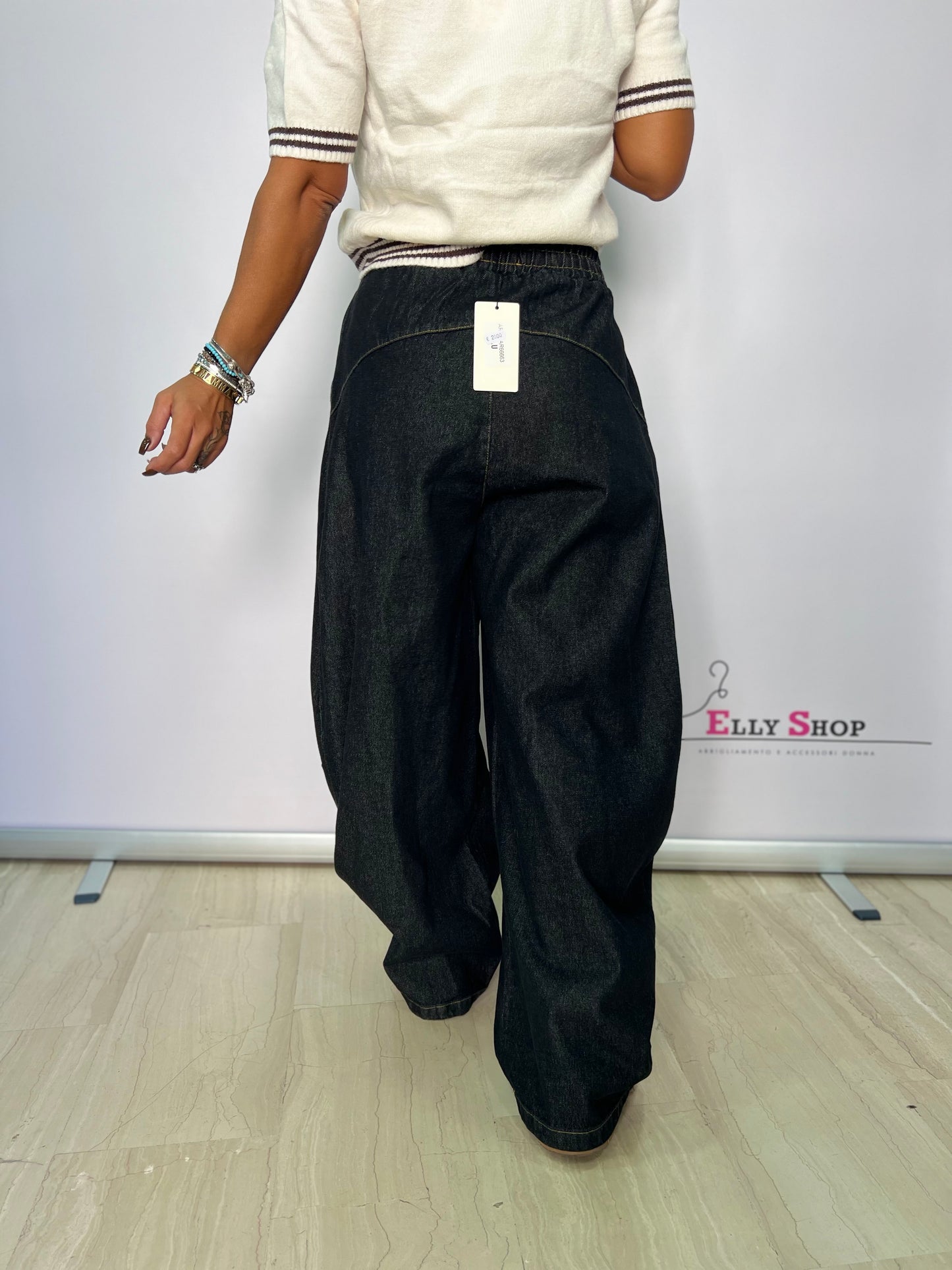 Pantalone in denim con molla in vita balloon