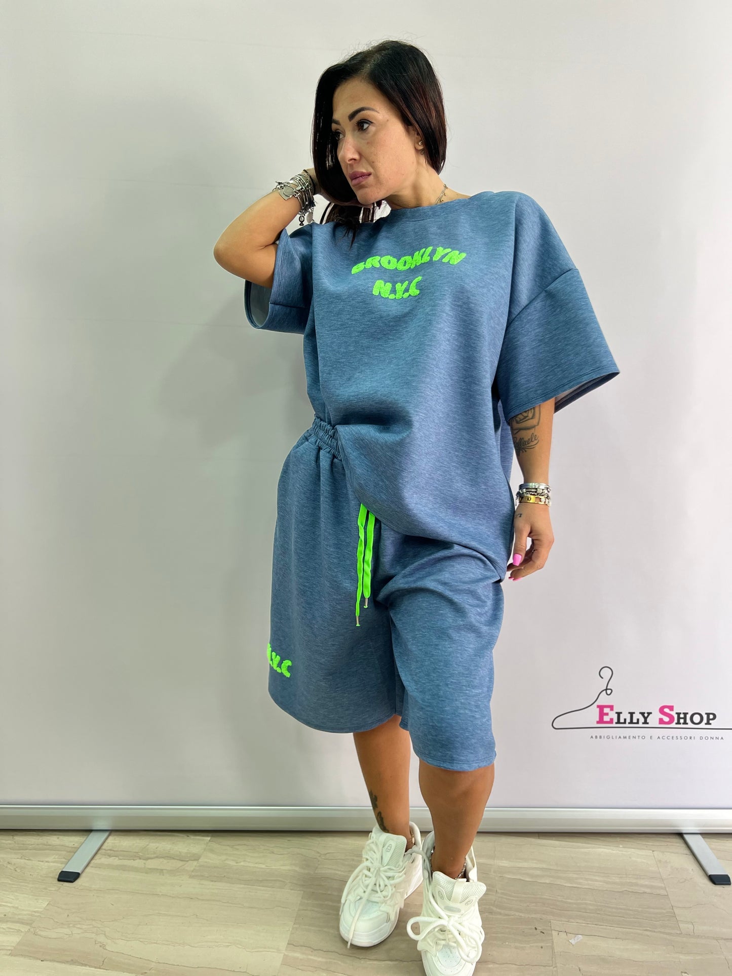 Completo donna oversize estivo “Brooklyn NYC” in tessuto tecnico leggero – taglia unica curvy