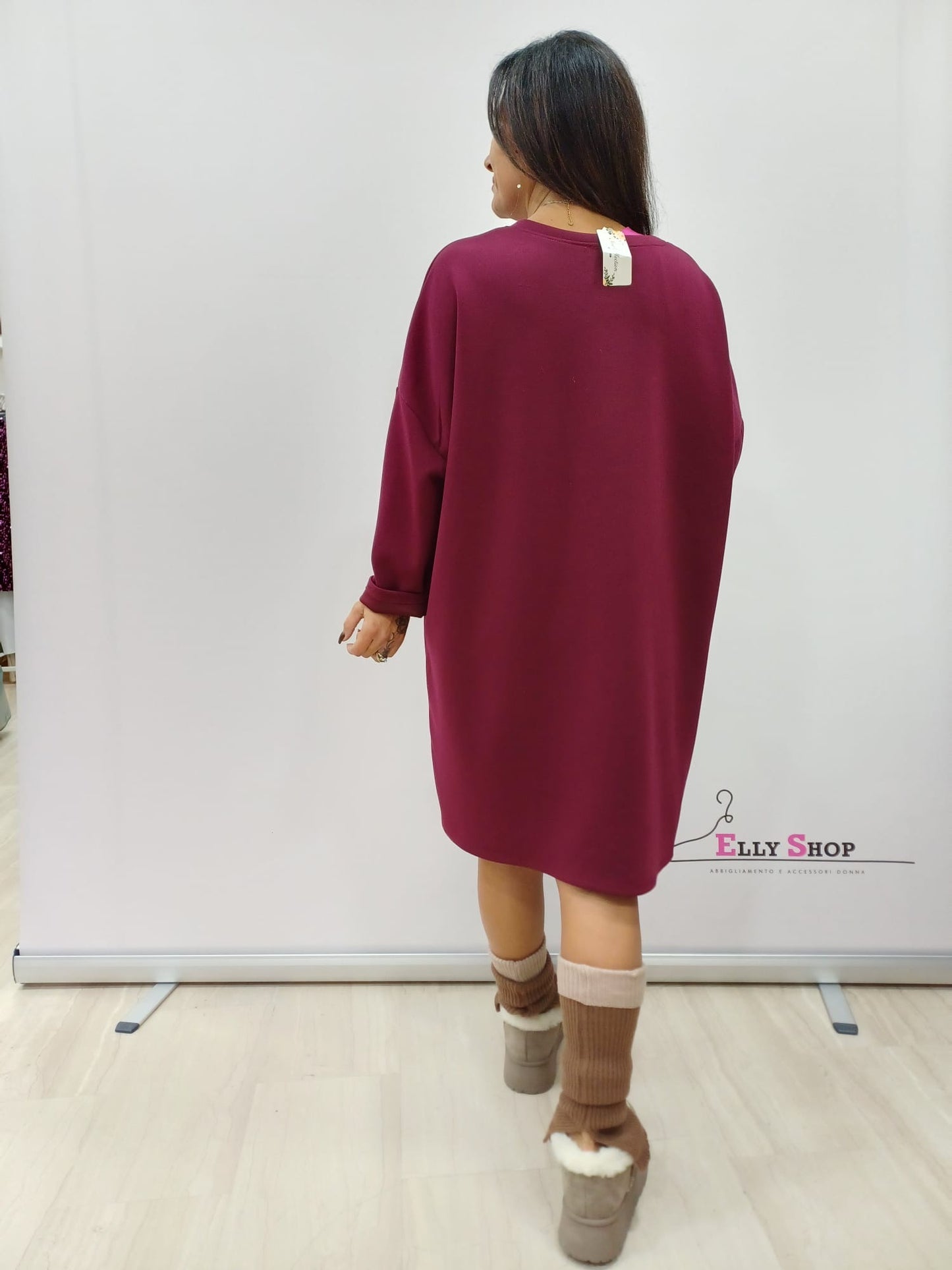 Abito felpa marrone curvy con stampa frontale