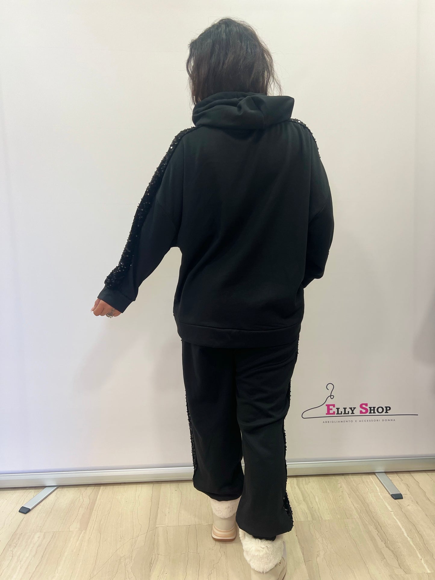 Tuta curvy donna con paillettes Felpata