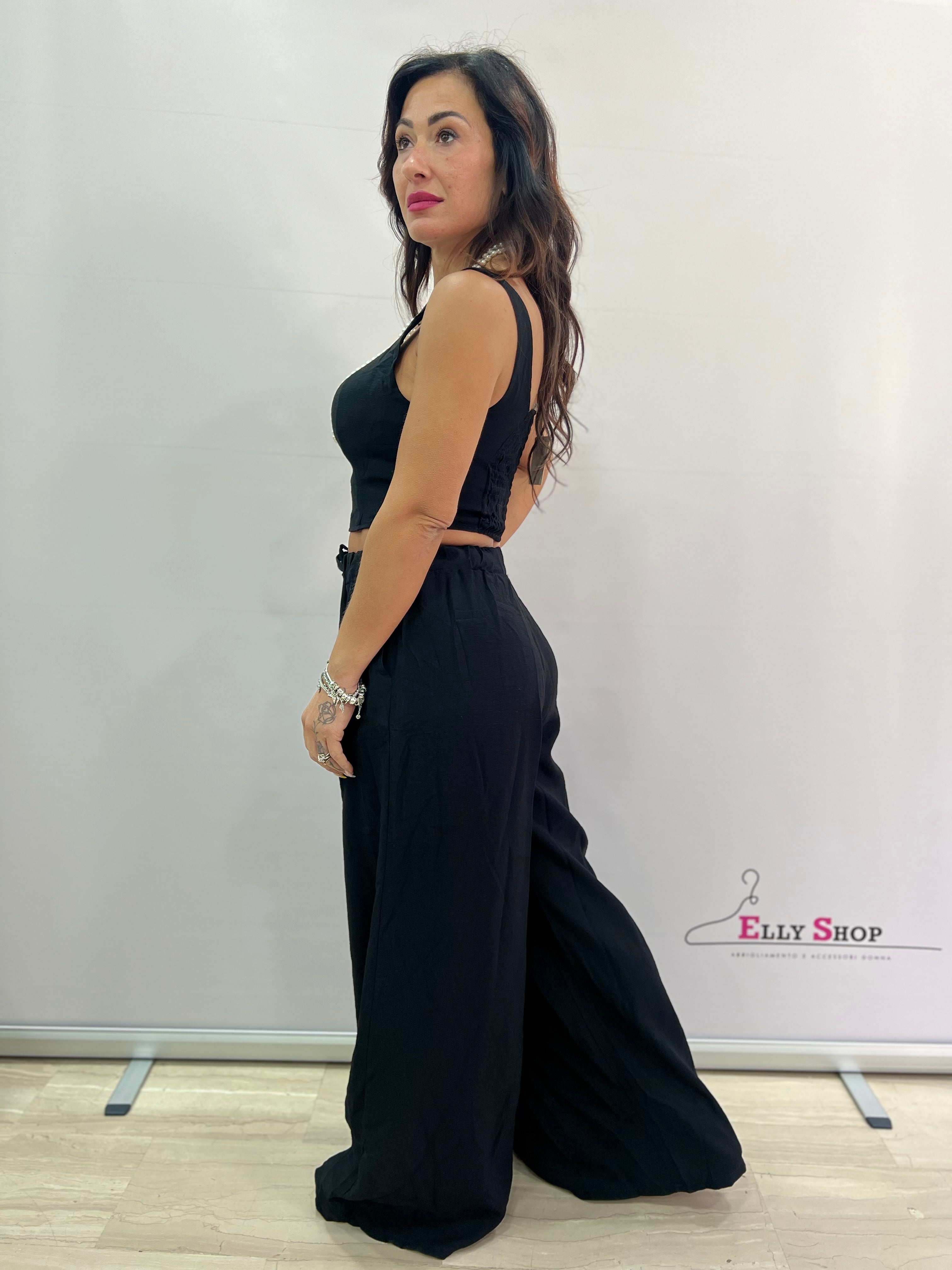 Completo Misto Lino Top e Pantalone Comodo a Zampa