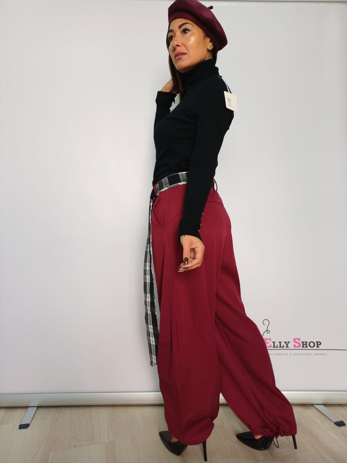 Pantalone donna bretelle scozzese