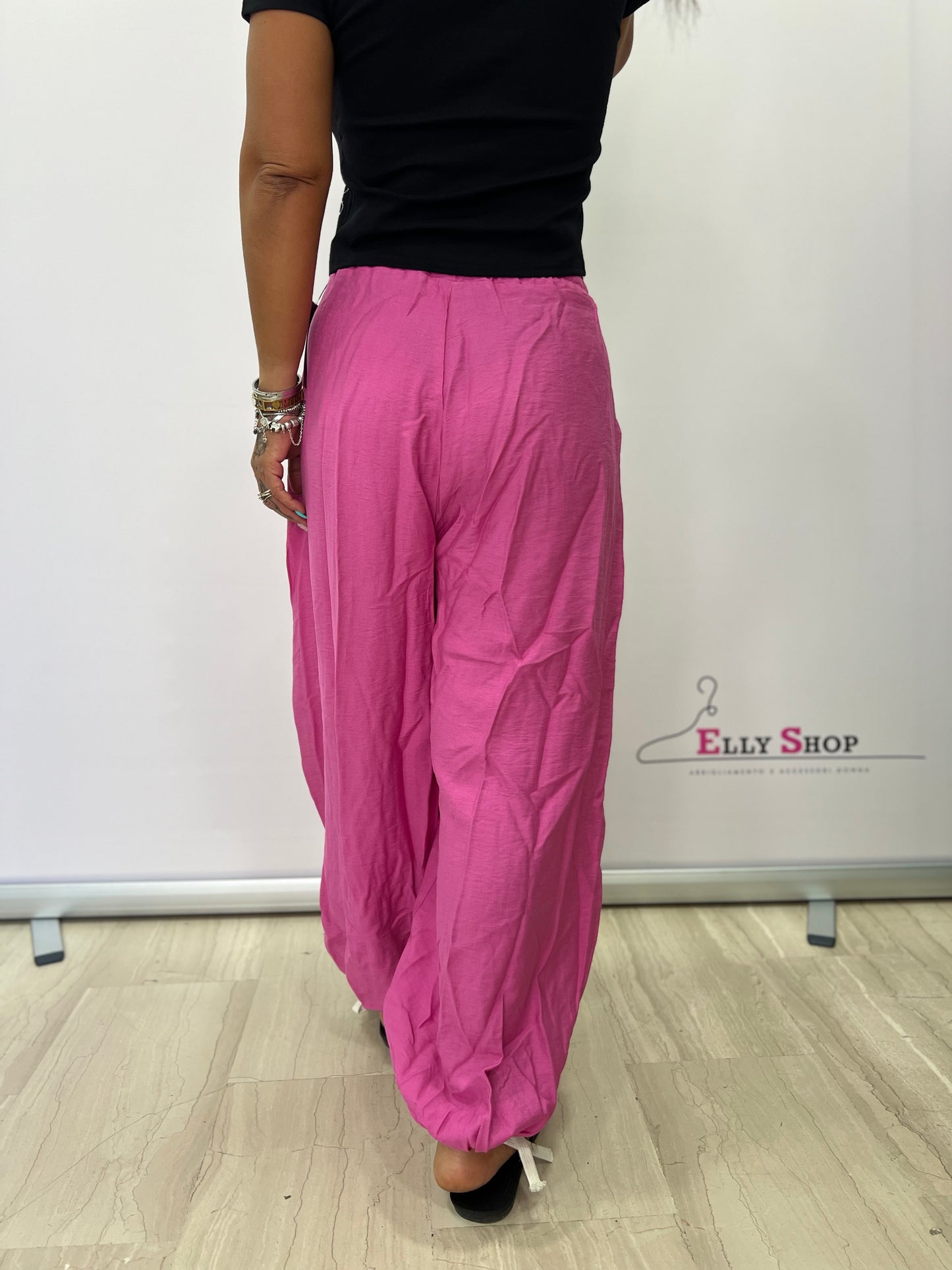 Pantaloni donna ampi estivi con coulisse – Taglia unica 40–46, vari colori
