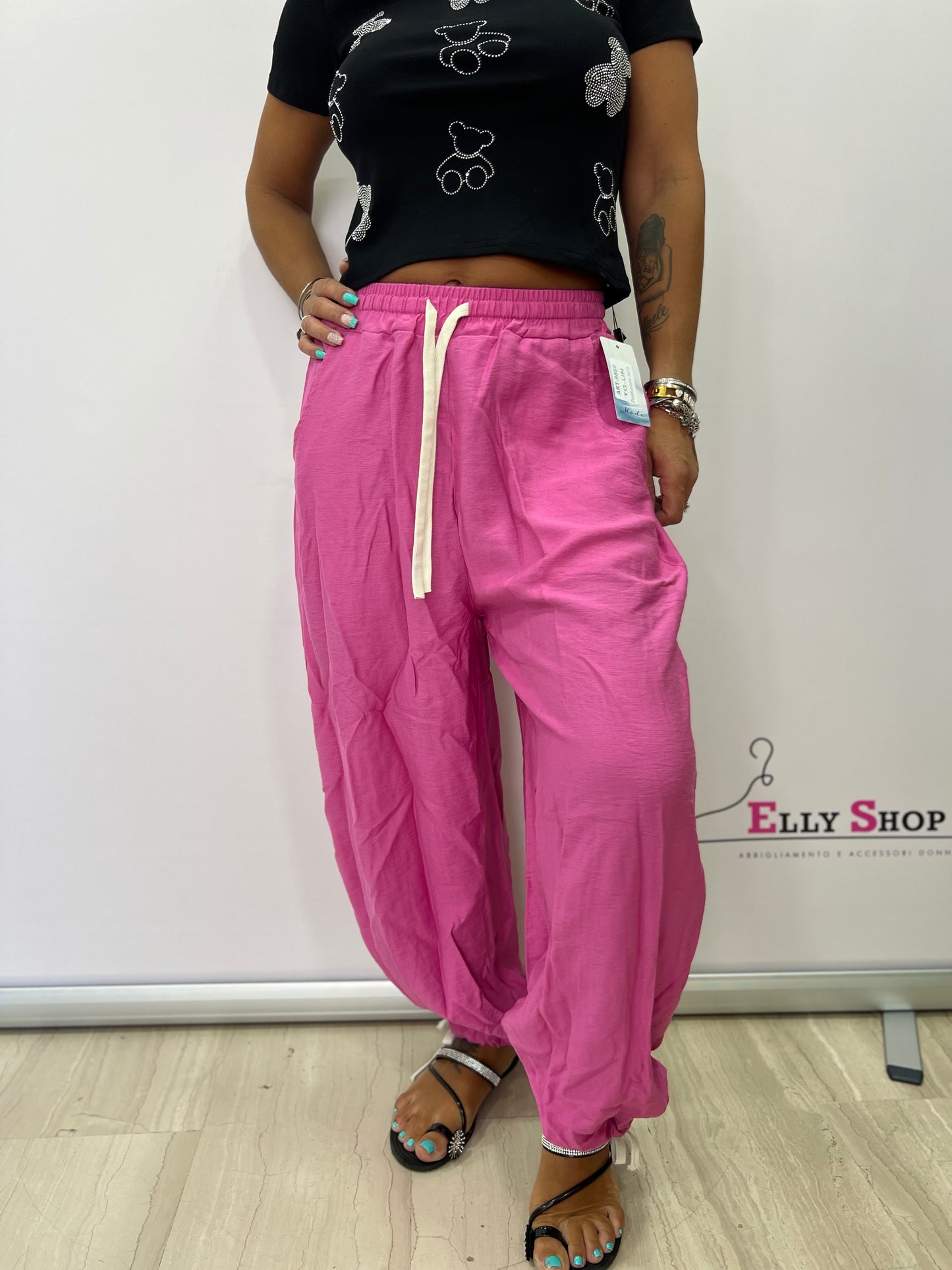 Pantaloni donna ampi estivi con coulisse – Taglia unica 40–46, vari colori