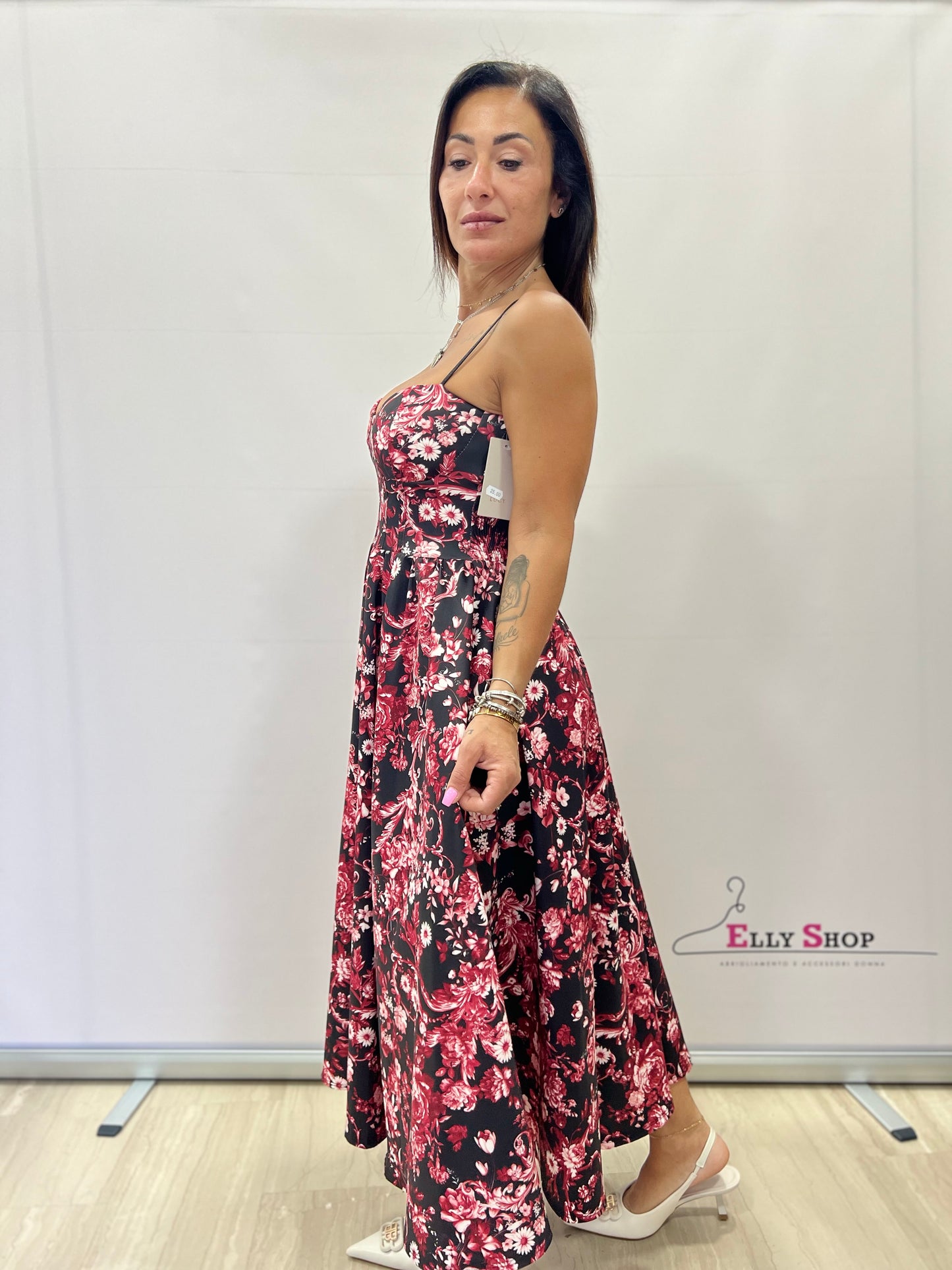 Abito Midi Floreale con Spalline Sottili