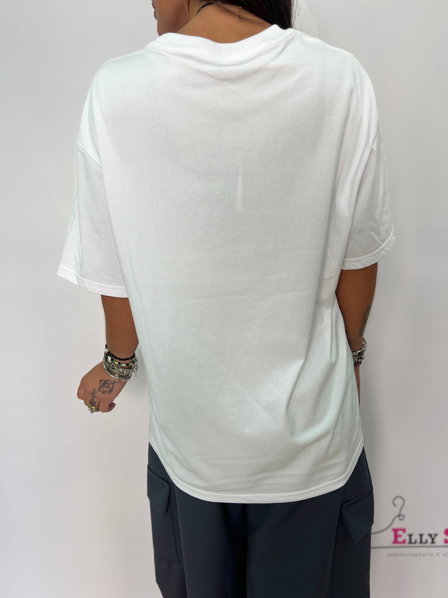 T-shirt oversize donna stampa glamour bianca