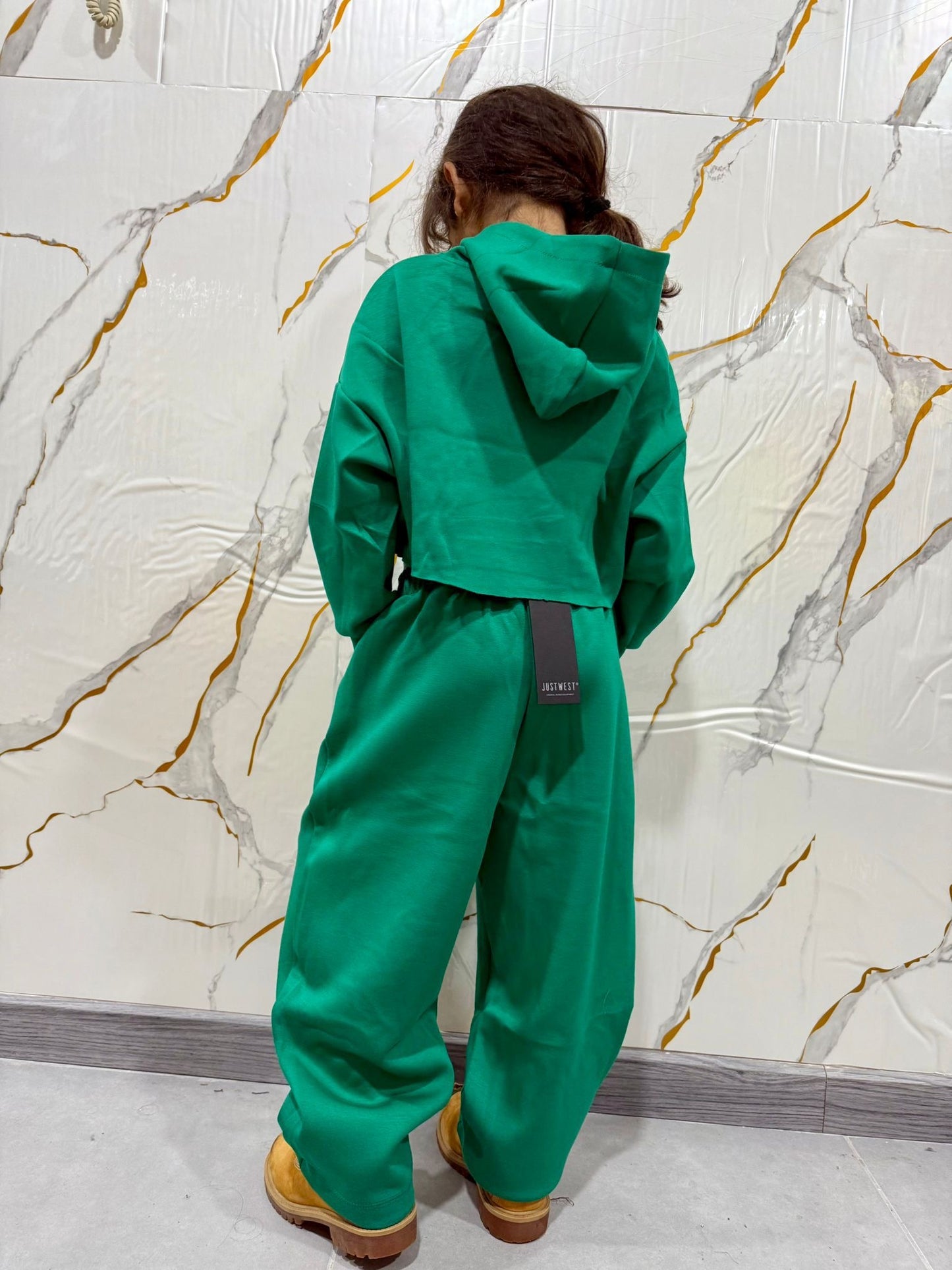 Completo tuta bambina felpa cropped e pantalone — sportivo casual