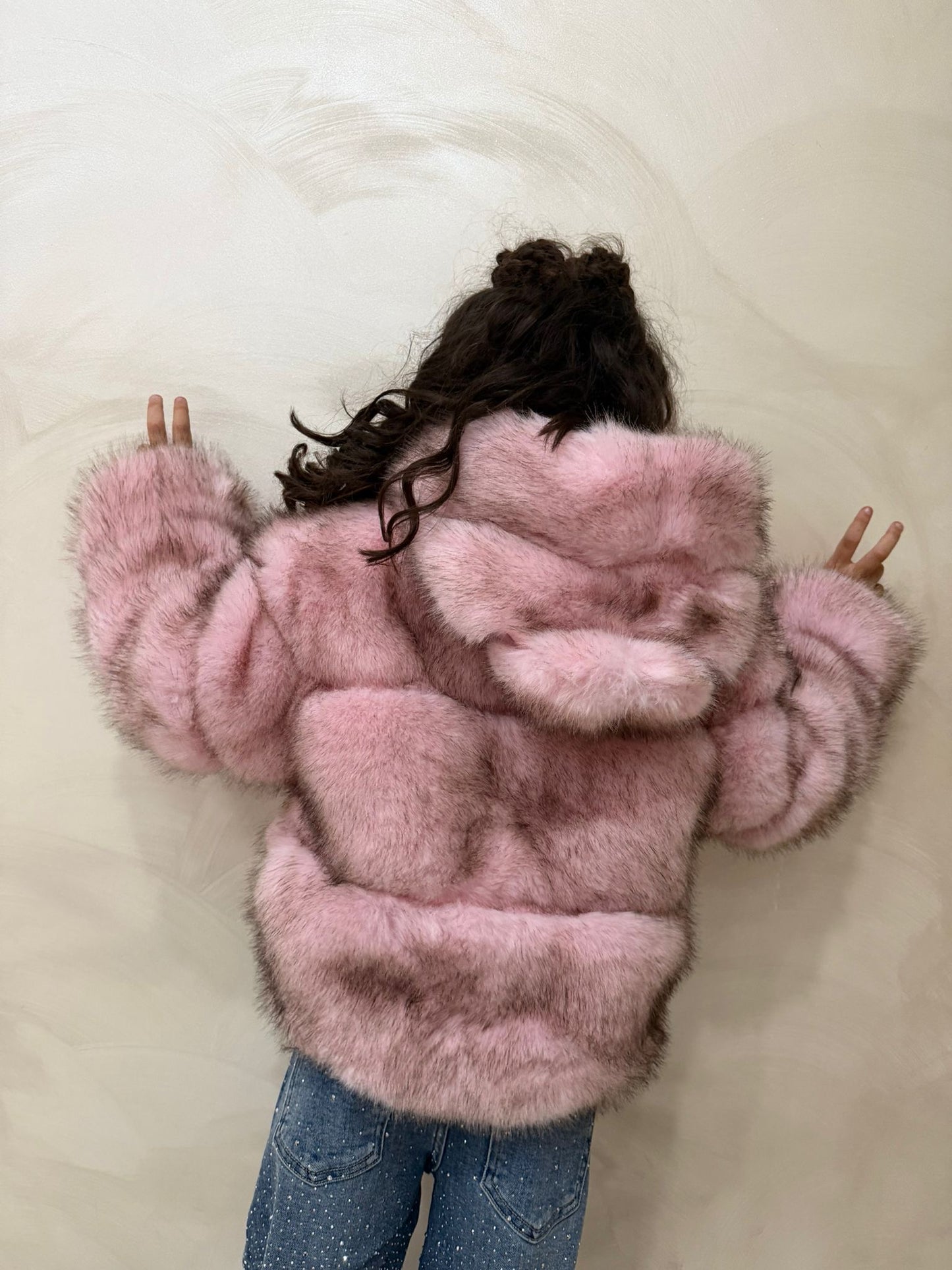 Giaccone ecopelliccia rosa bambina