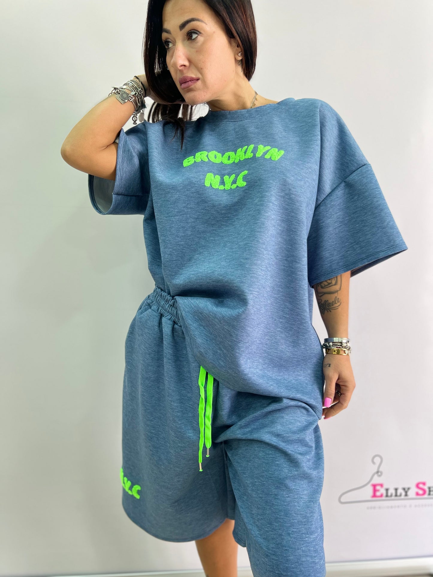 Completo donna oversize estivo “Brooklyn NYC” in tessuto tecnico leggero – taglia unica curvy