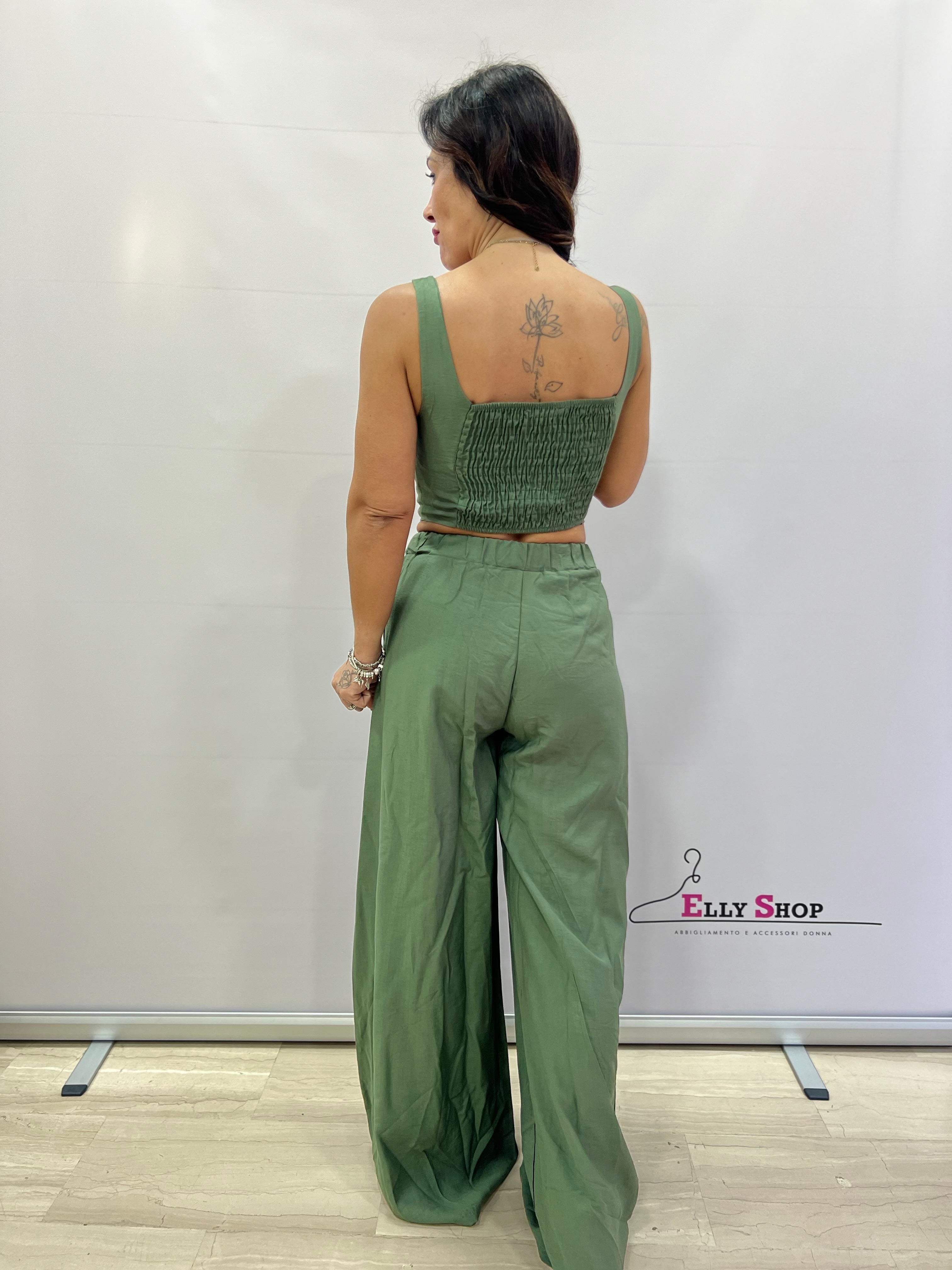 Completo Misto Lino Top e Pantalone Comodo a Zampa