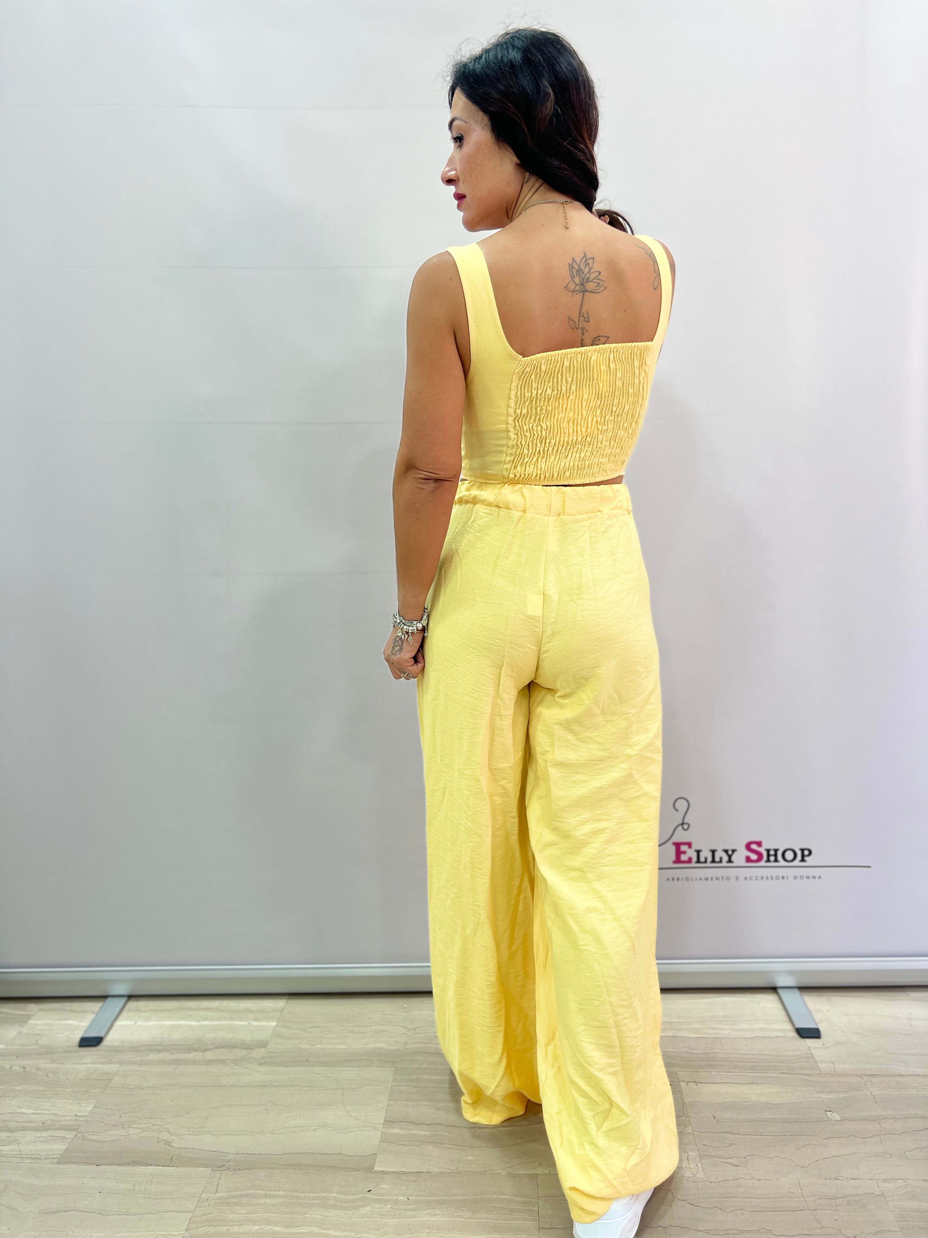 Completo Misto Lino Top e Pantalone Comodo a Zampa
