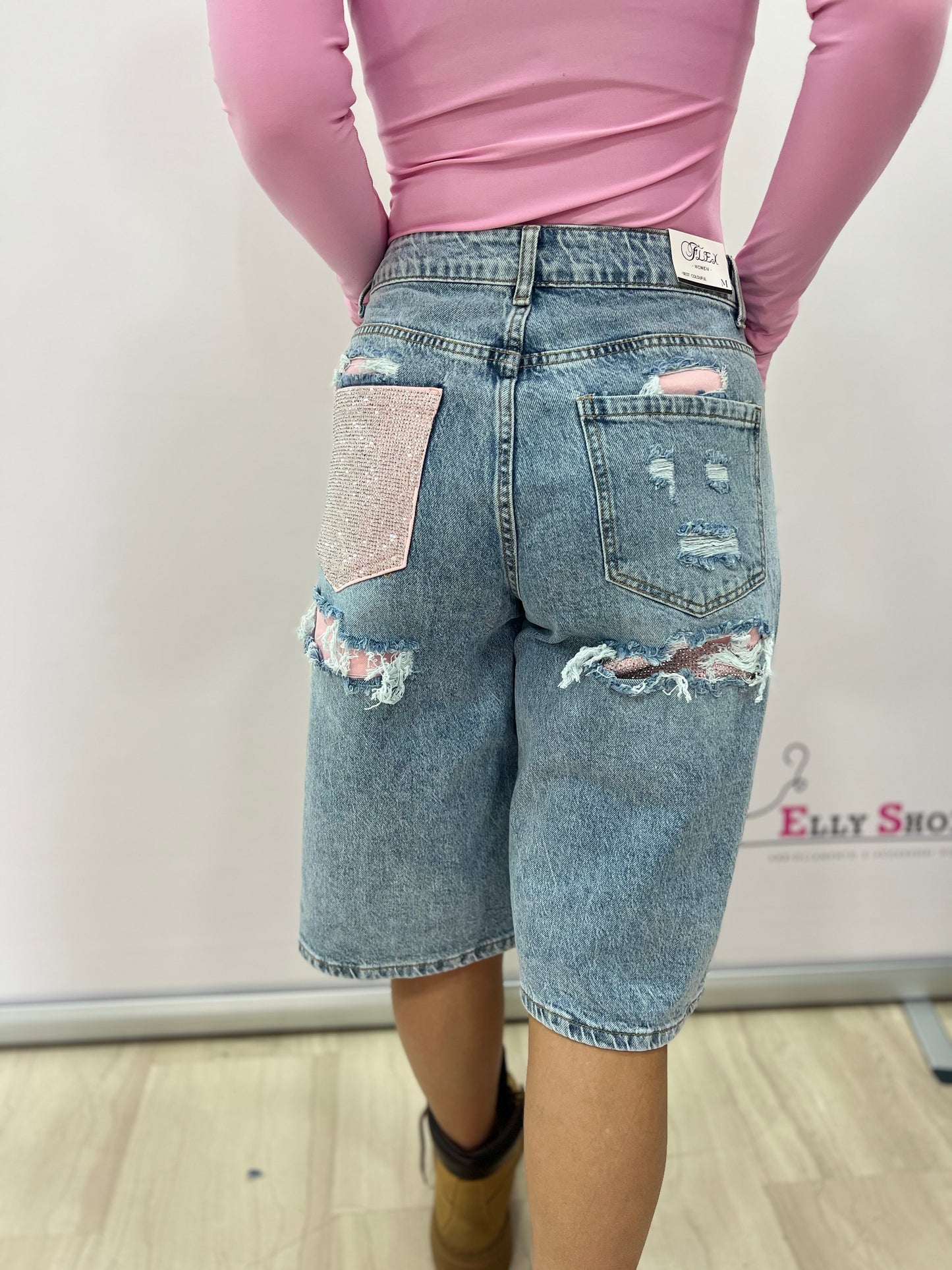 Bermuda donna denim con tasche gioiello