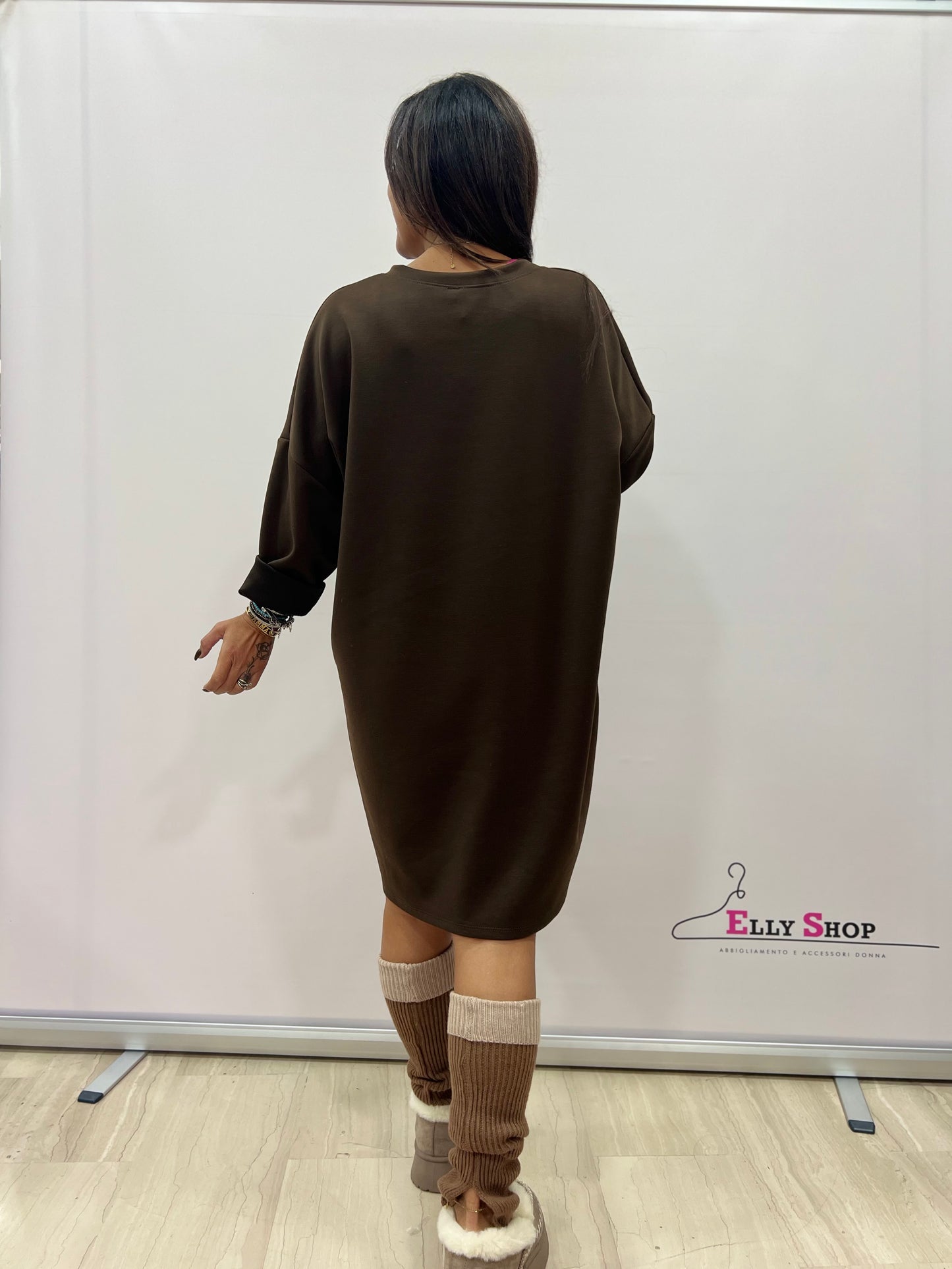 Abito felpa marrone curvy con stampa frontale