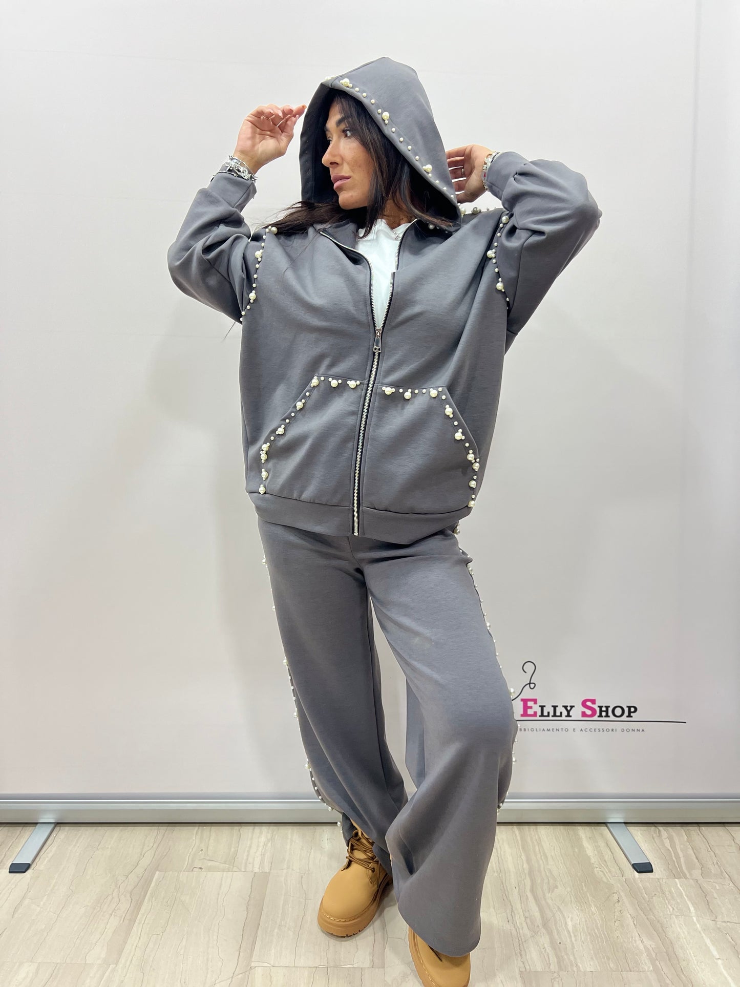 Completo tuta donna con perle felpata