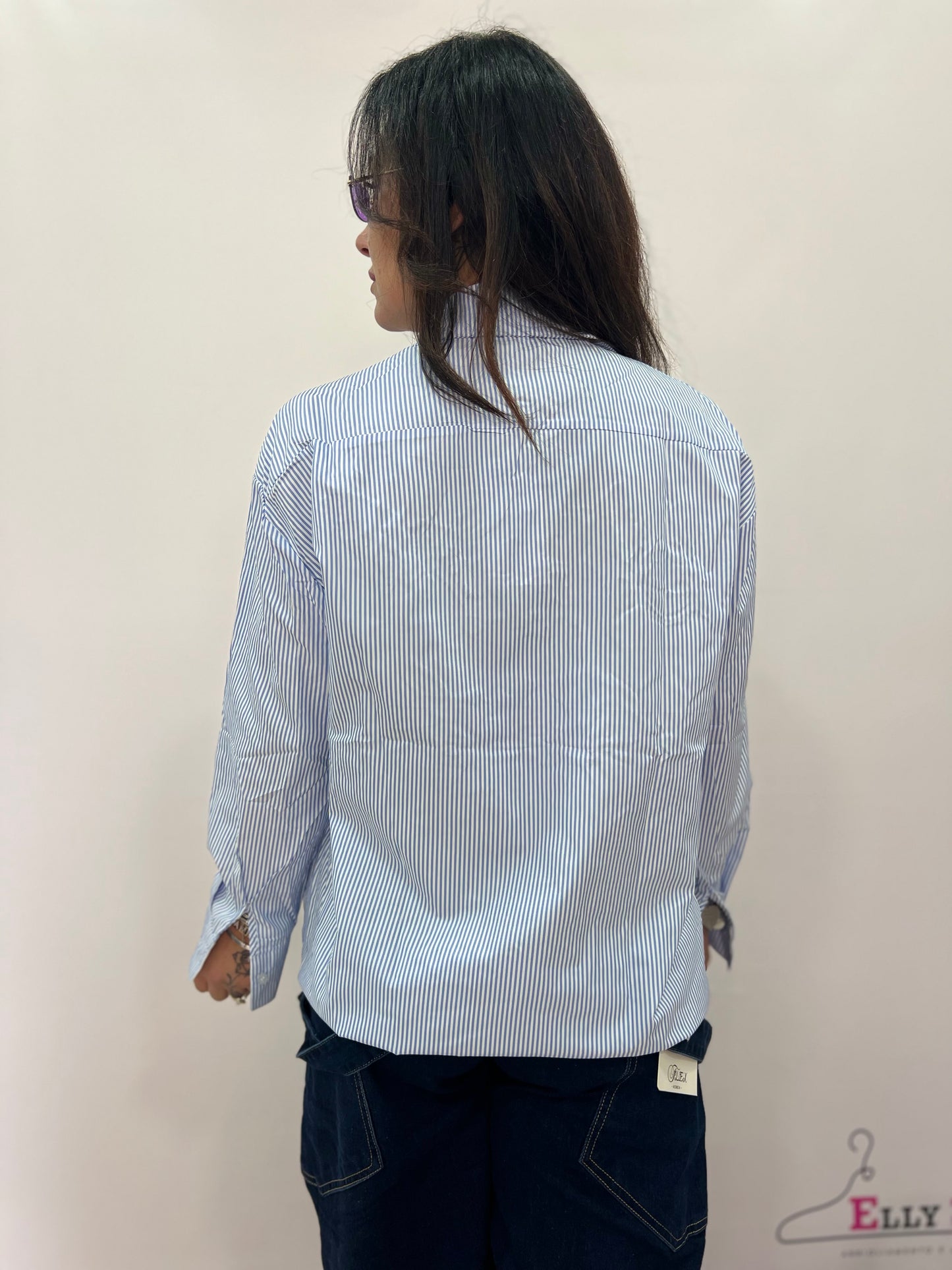 Camicia donna a righe con perle ricamate