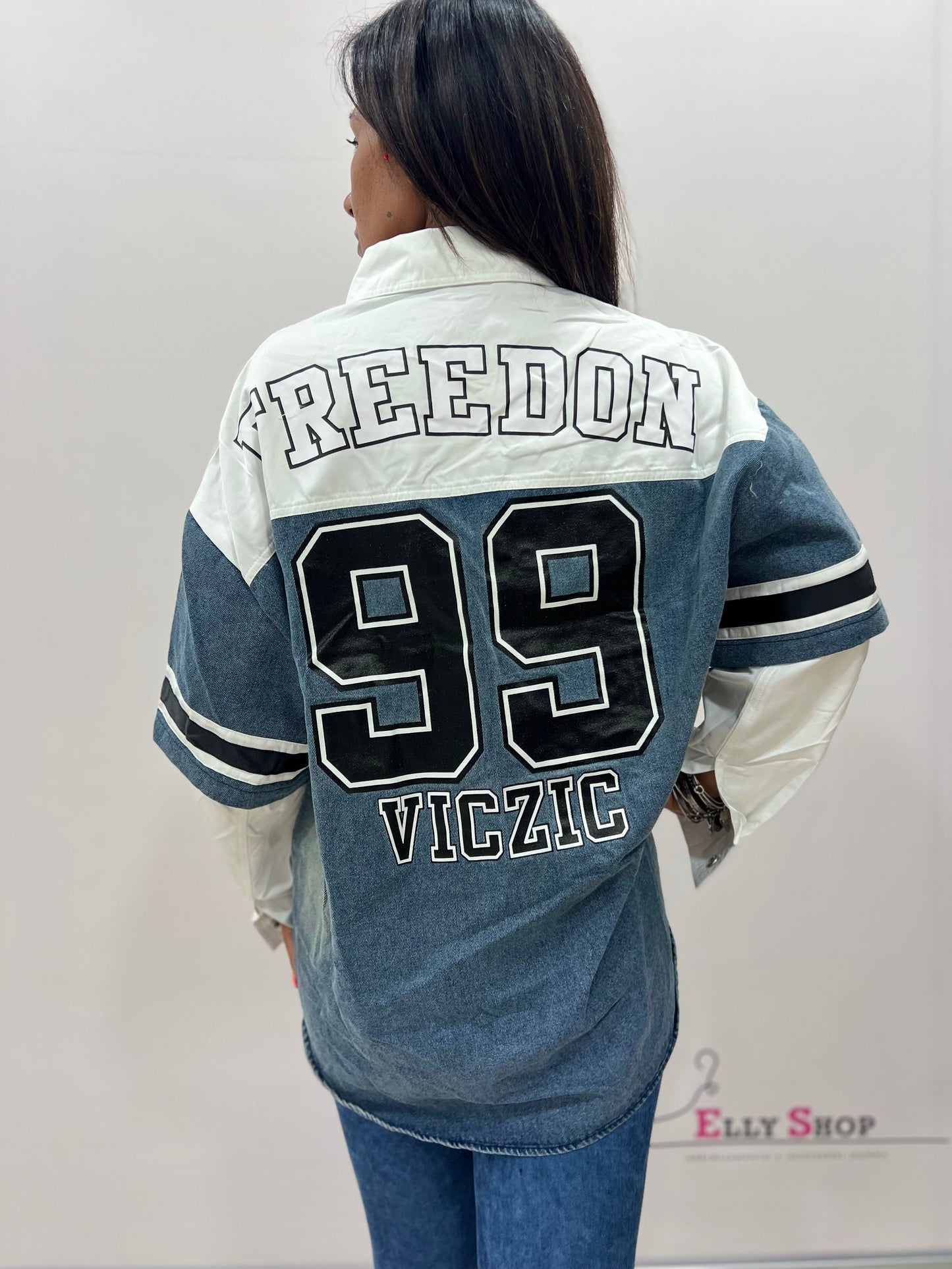 Camicia donna stoffa e denim