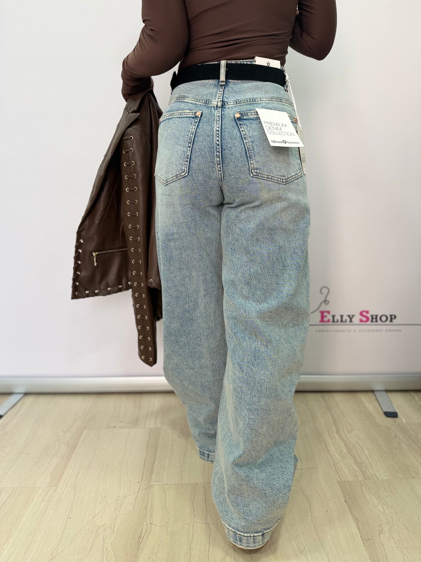 Jeans cargo donna a gamba ampia denim chiaro