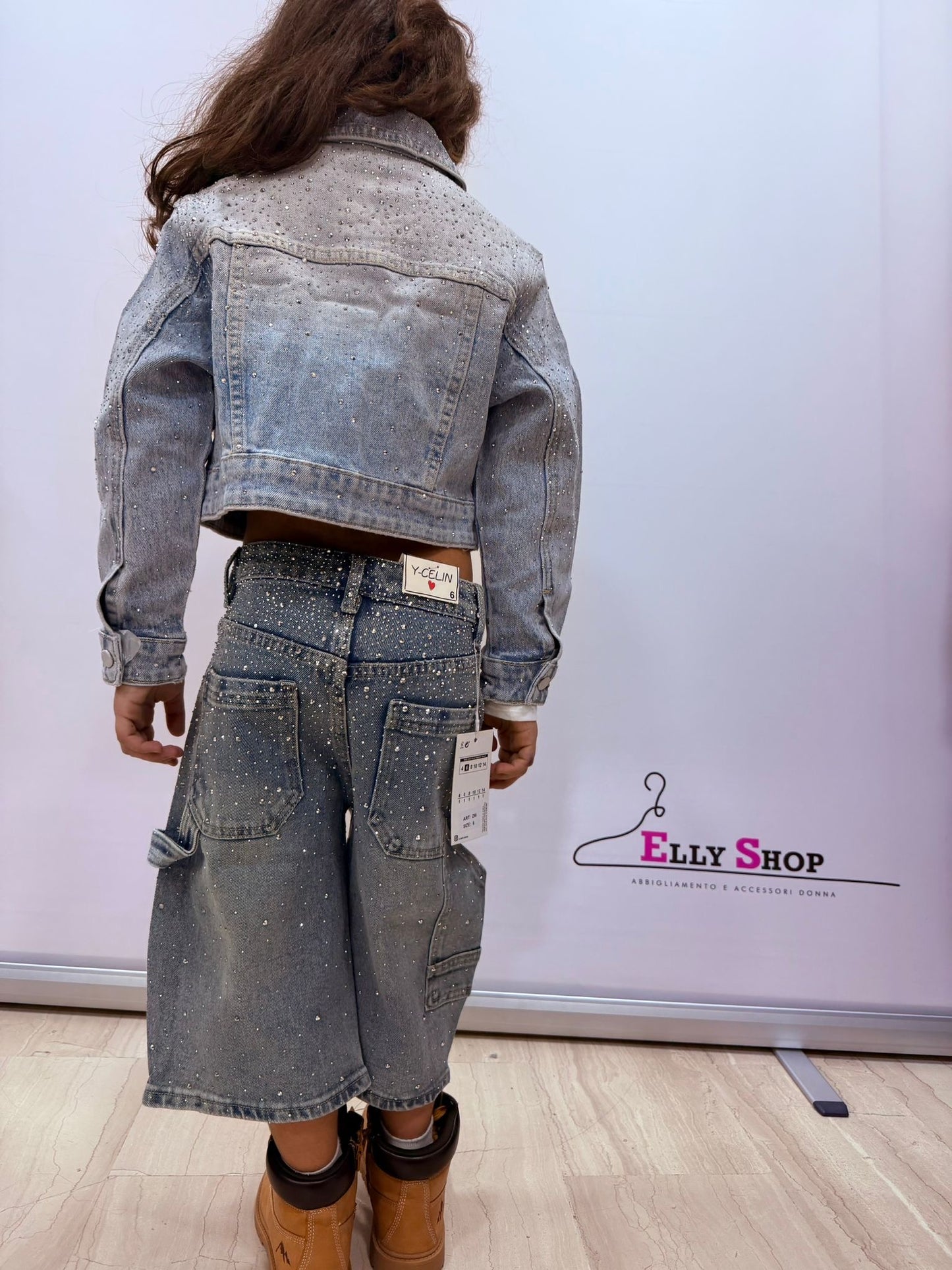 Jeans bermuda bambina con strass