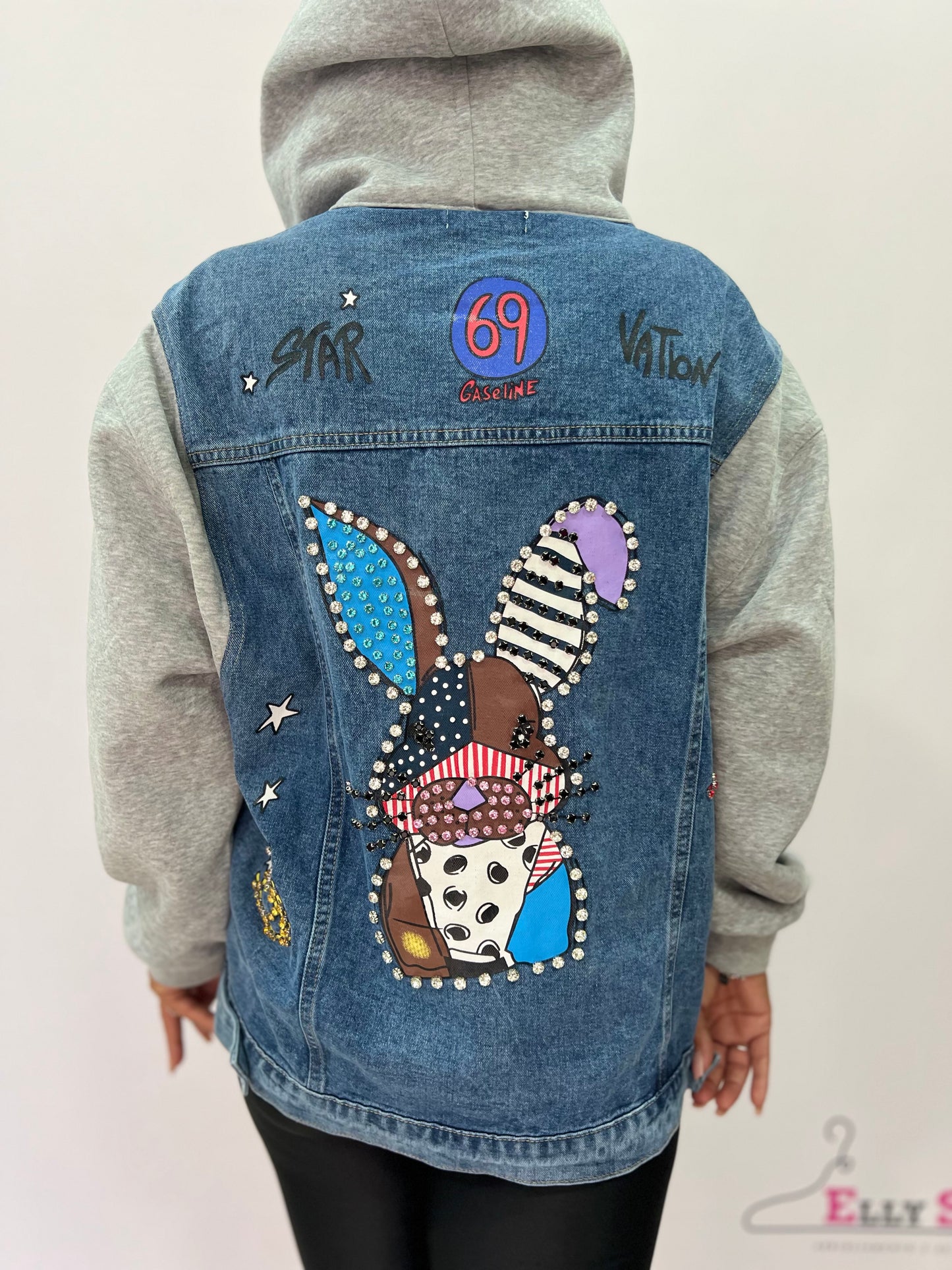 Giubbino stoffa e jeans bunny brillantini