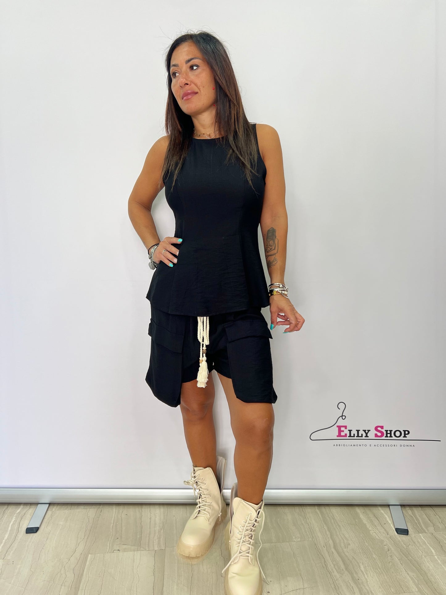 Completo estivo donna cotone taglia unica top e pantaloncini cargo