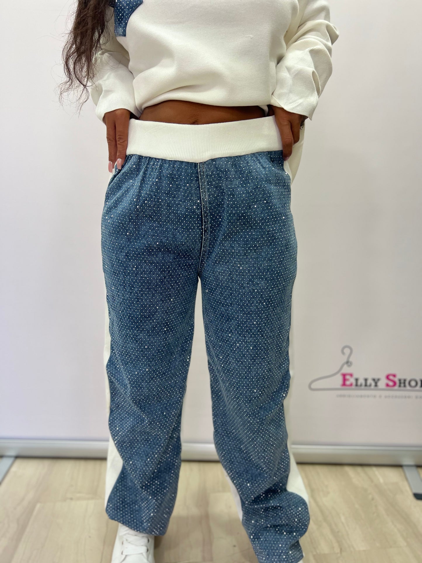 Completo Donna Oversize con Felpa e Pantalone Effetto Denim – Casual Autunno/Inverno
