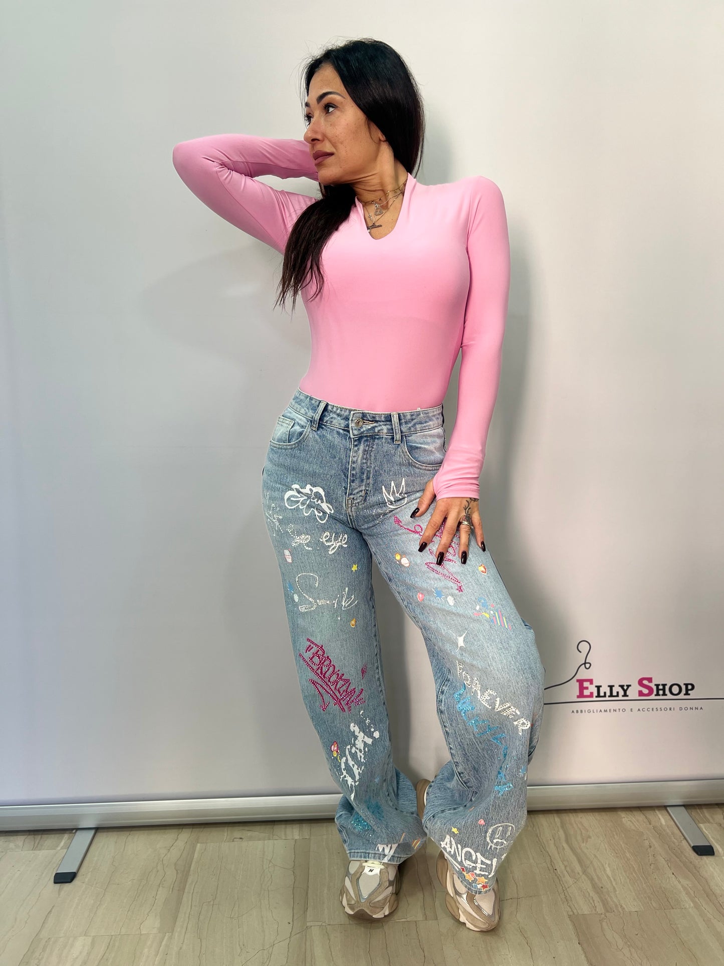 Body donna a manica lunga con scollo a V