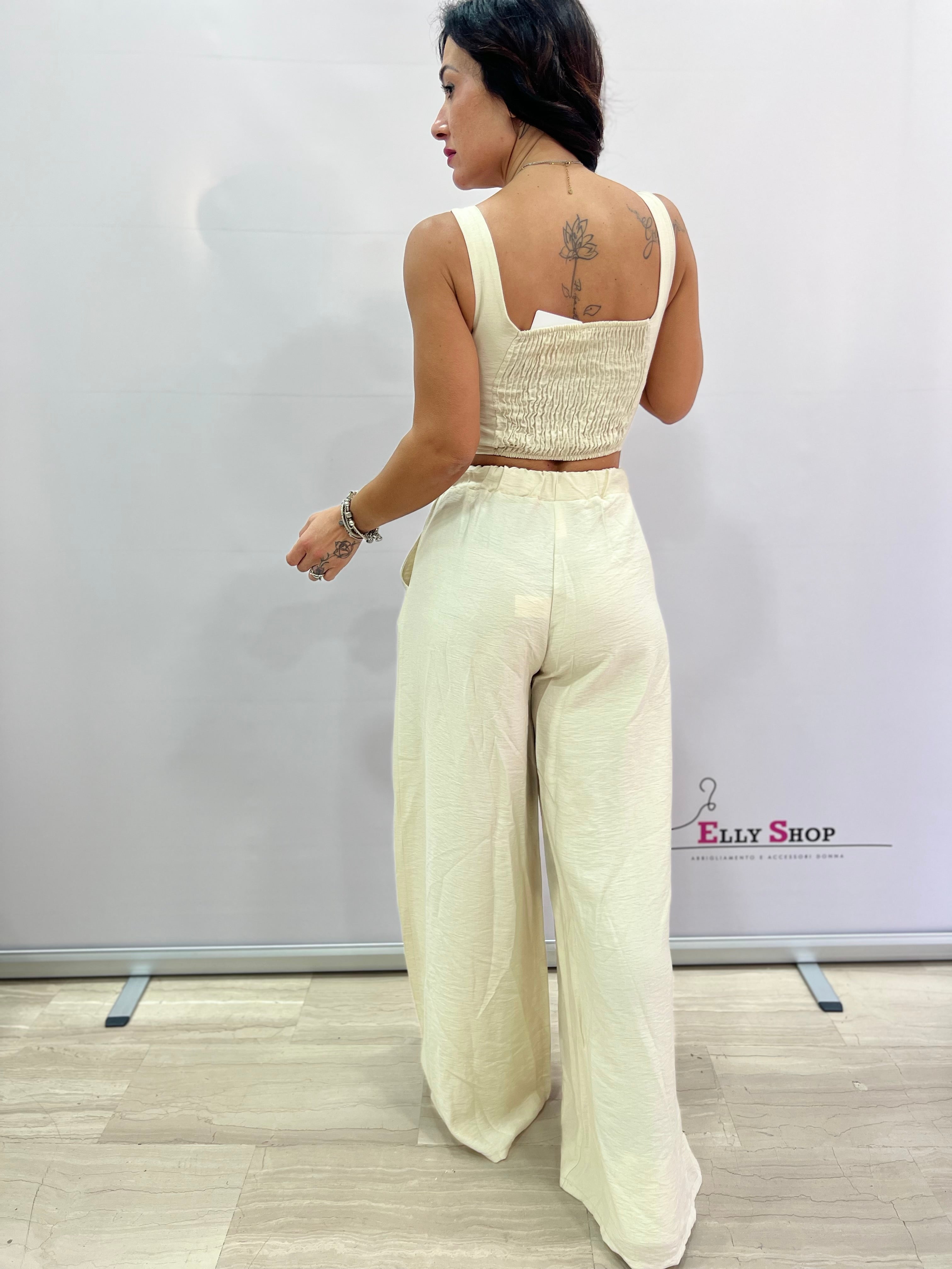 Completo Misto Lino Top e Pantalone Comodo a Zampa
