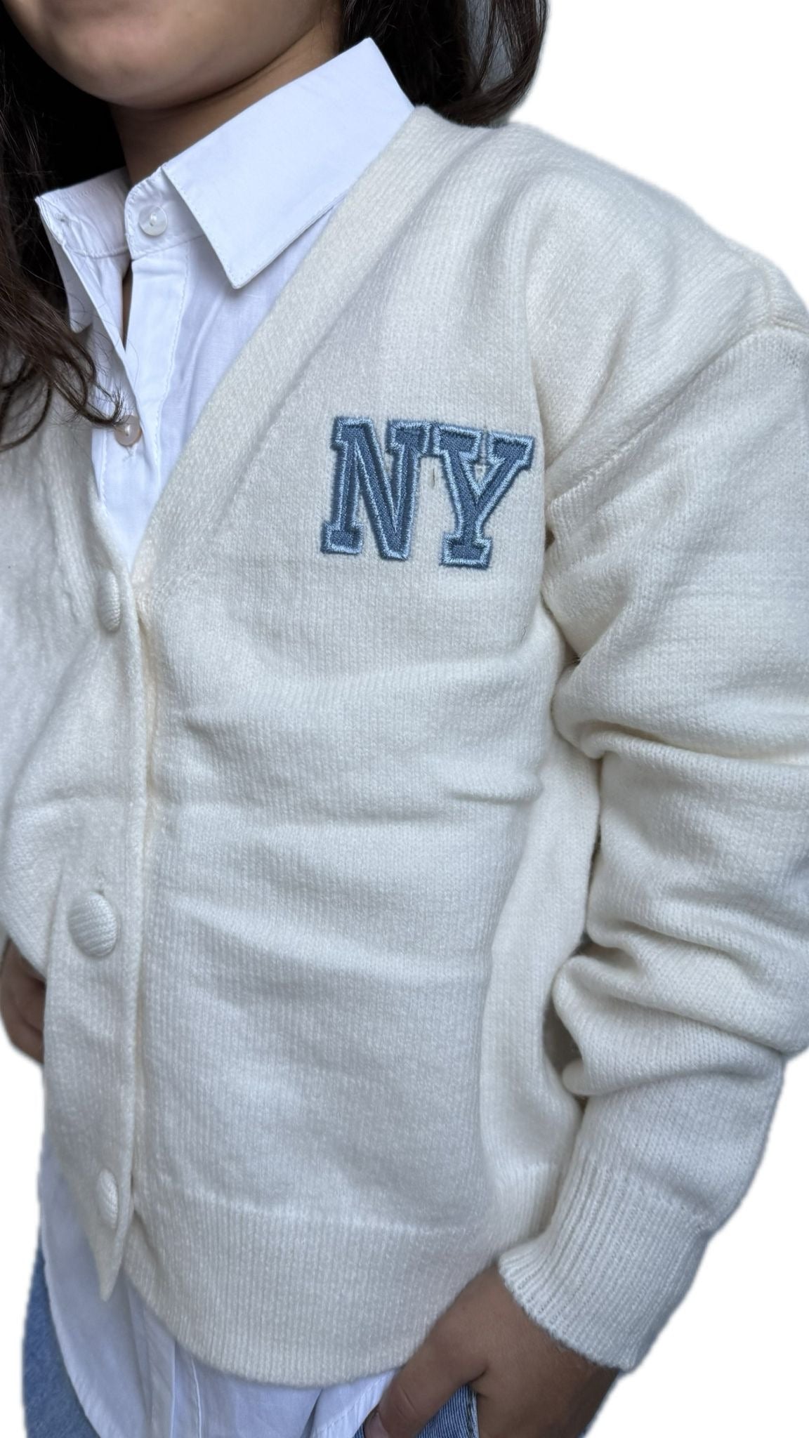 Cardigan bambina lana rasata New York