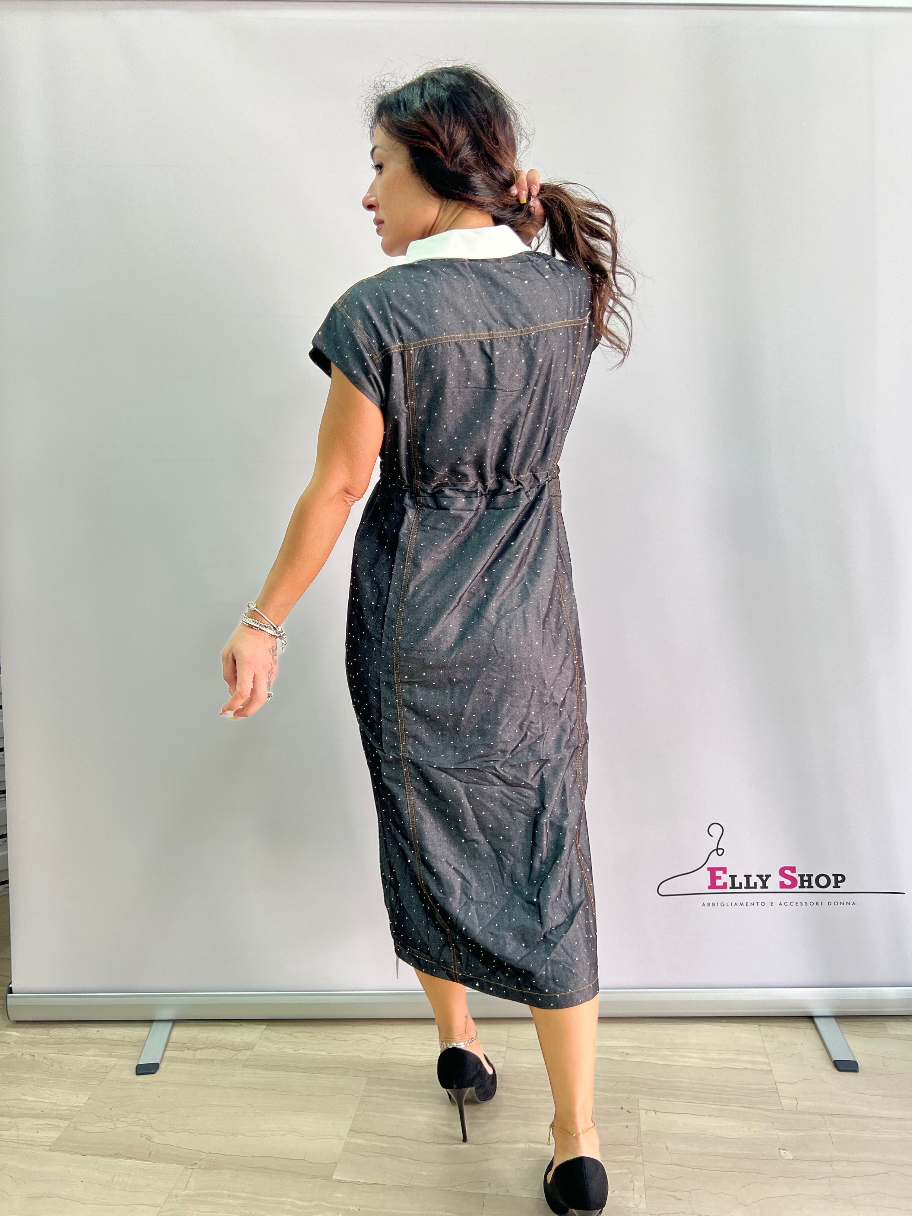 Abito camicia midi da donna con coulisse regolabile e spacco – elegante e casual